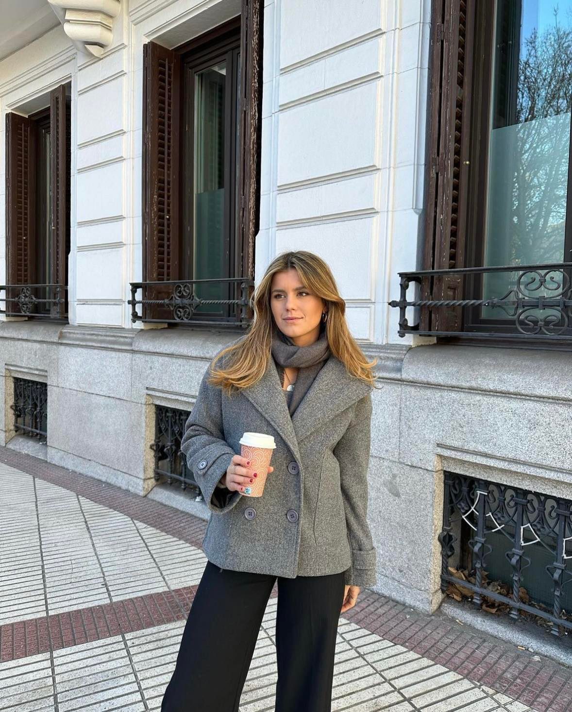 Mila — Cropped Double-Breasted Peacoat Grey