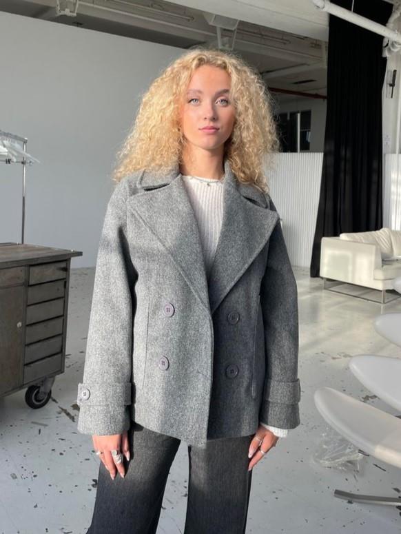 Mila — Cropped Double-Breasted Peacoat Grey