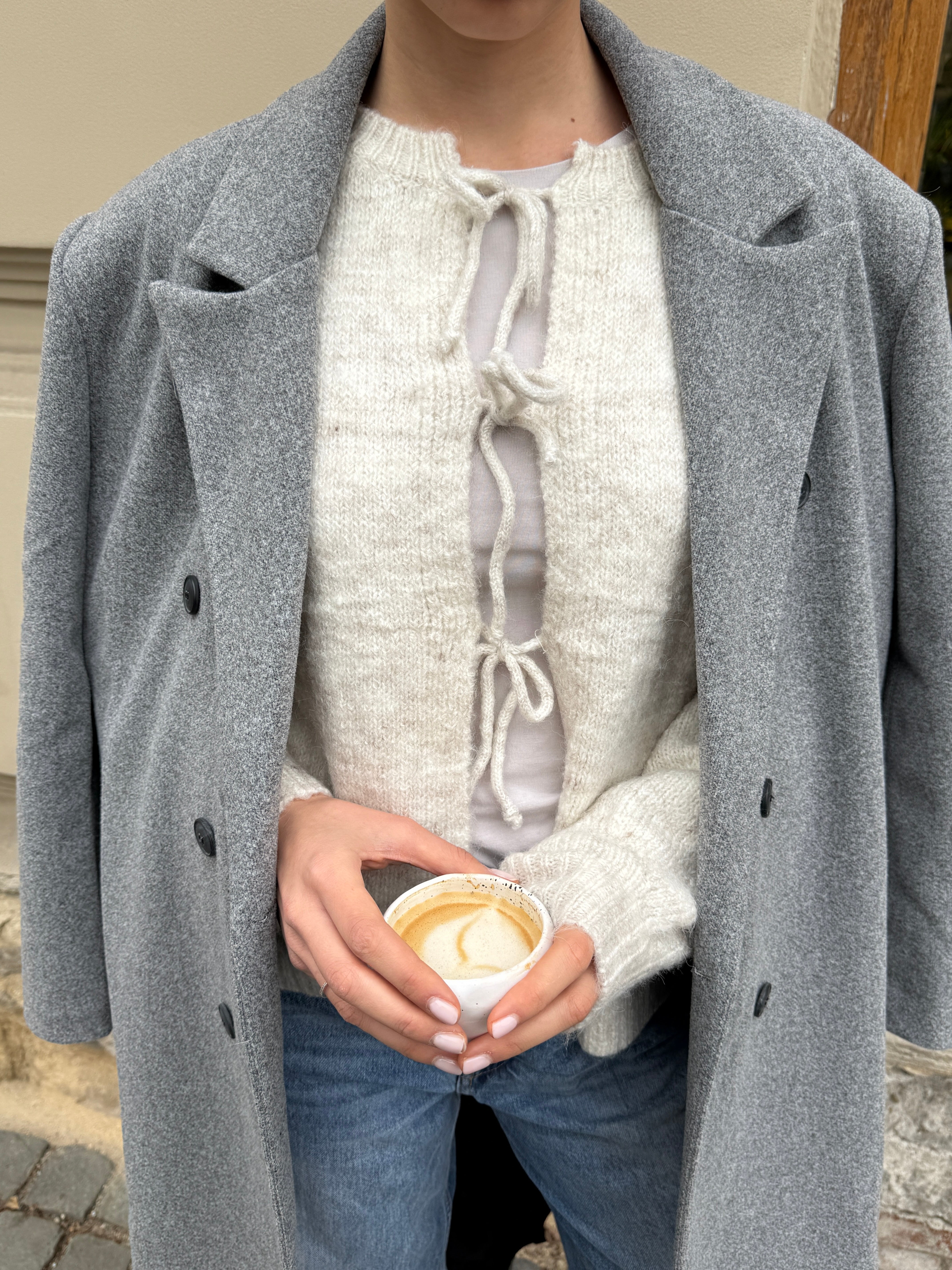 Gunilla - Tie-Front Grey Knit Cardigan