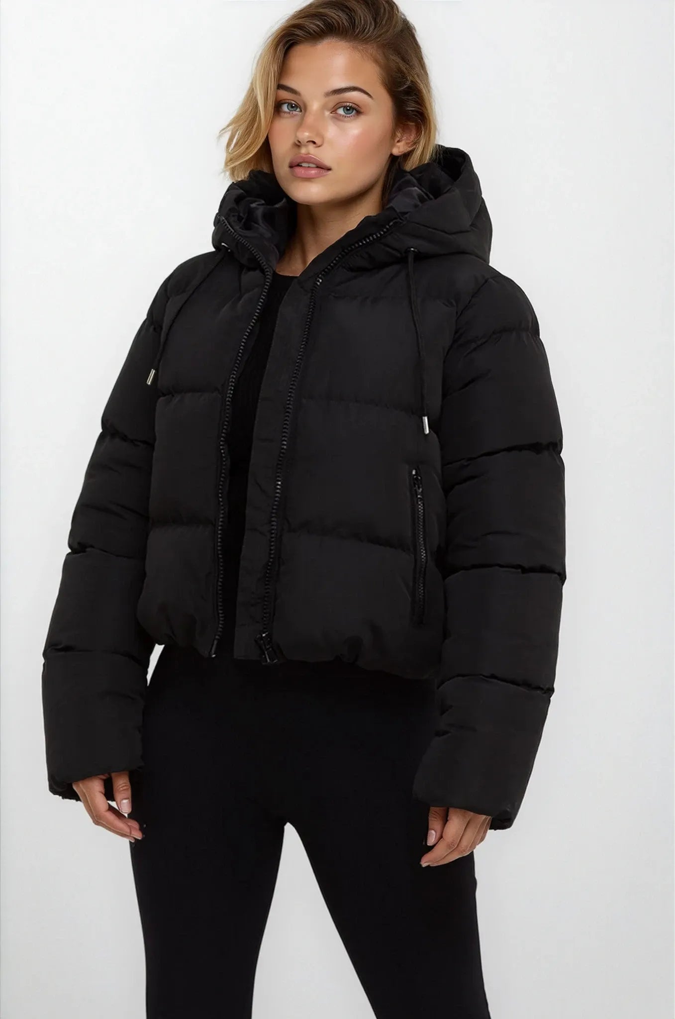Women Black Hooded Waterproof Puffer Jacket