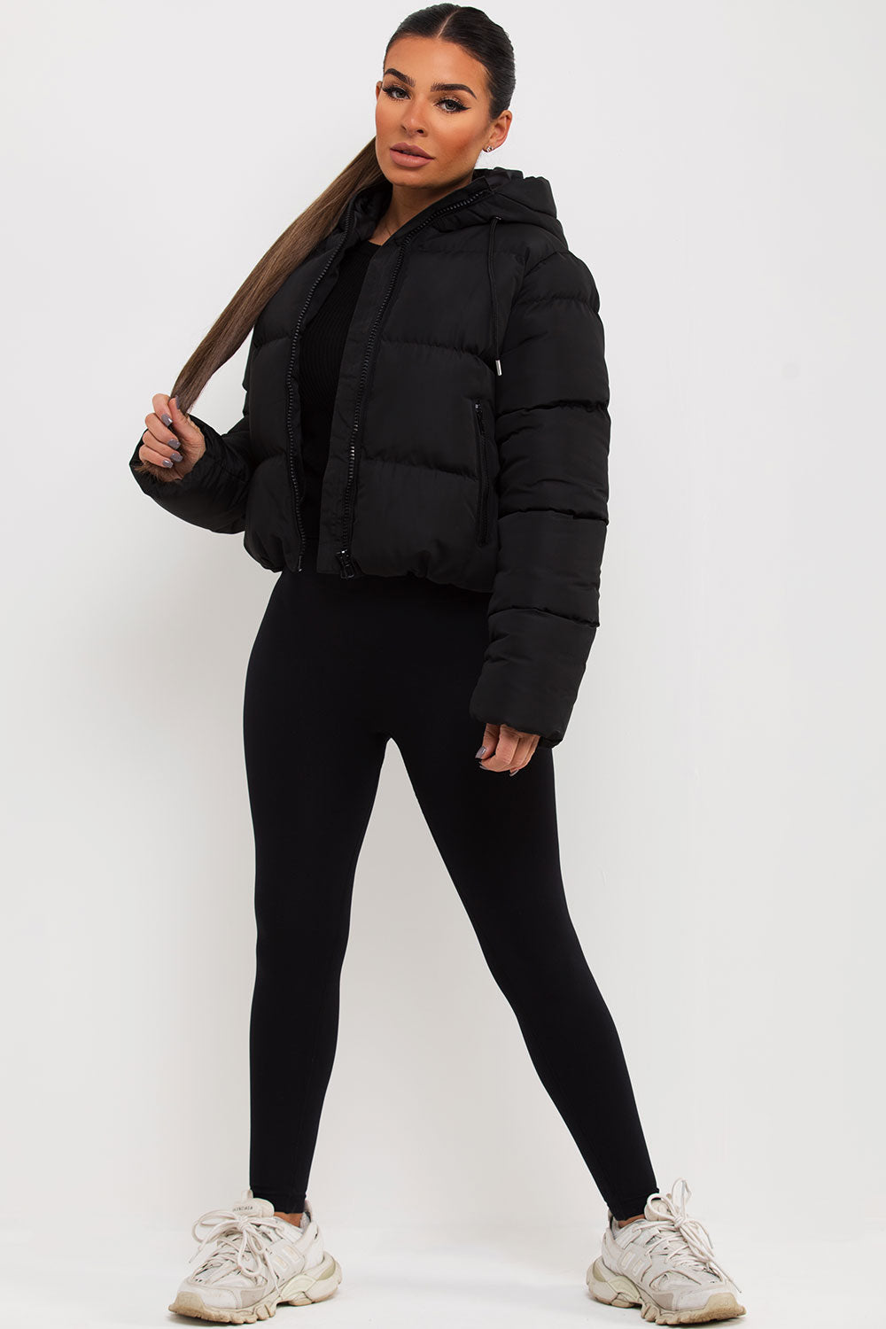 Women Black Hooded Waterproof Puffer Jacket