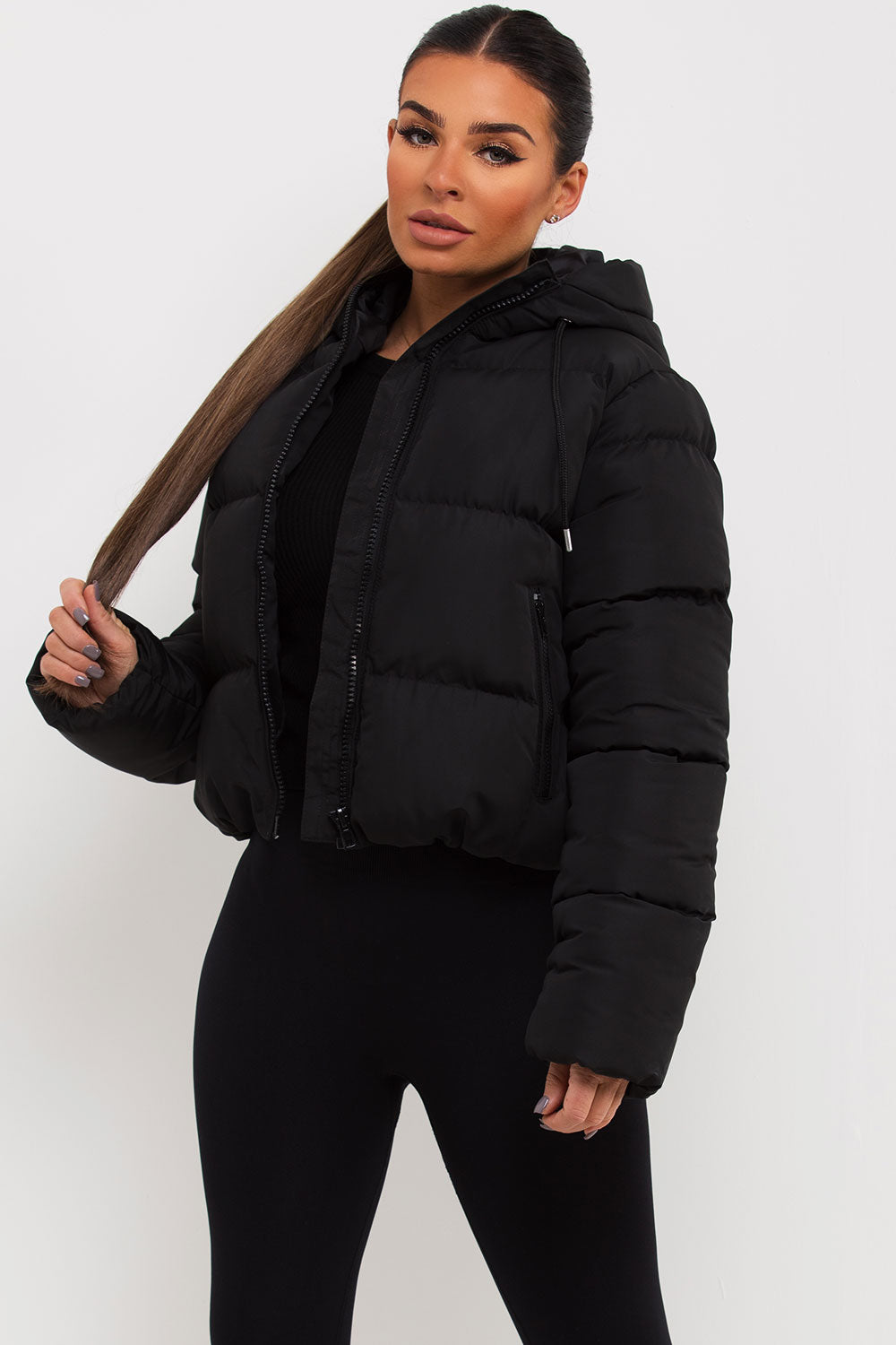Women Black Hooded Waterproof Puffer Jacket