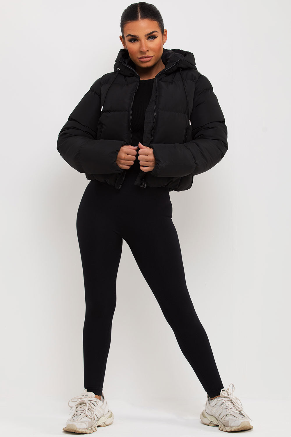Women Black Hooded Waterproof Puffer Jacket