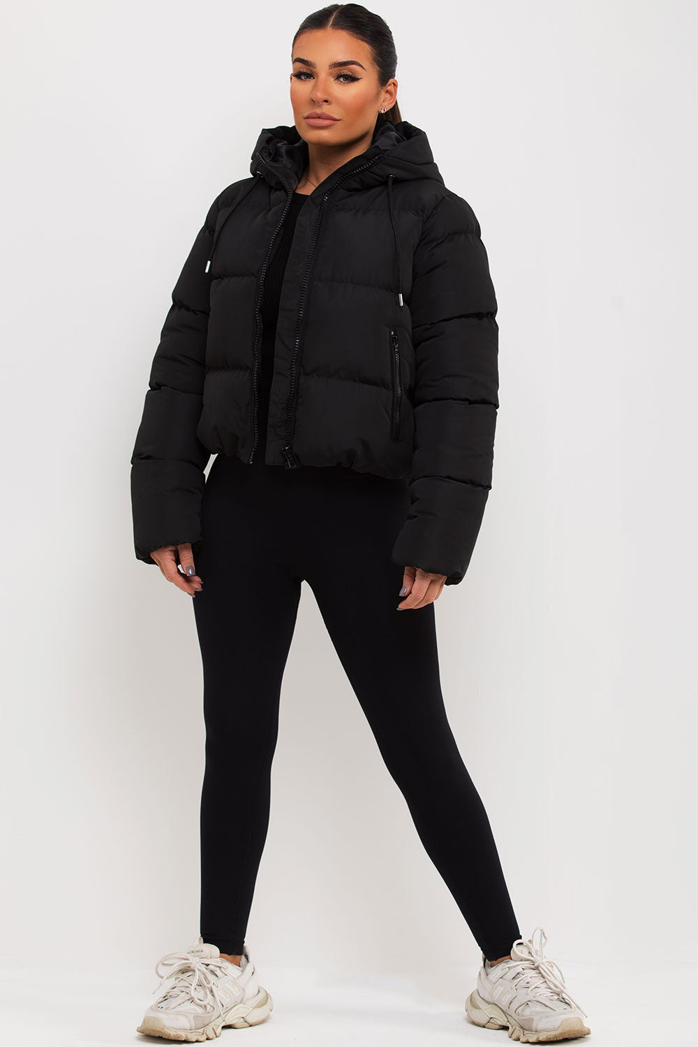 Women Black Hooded Waterproof Puffer Jacket