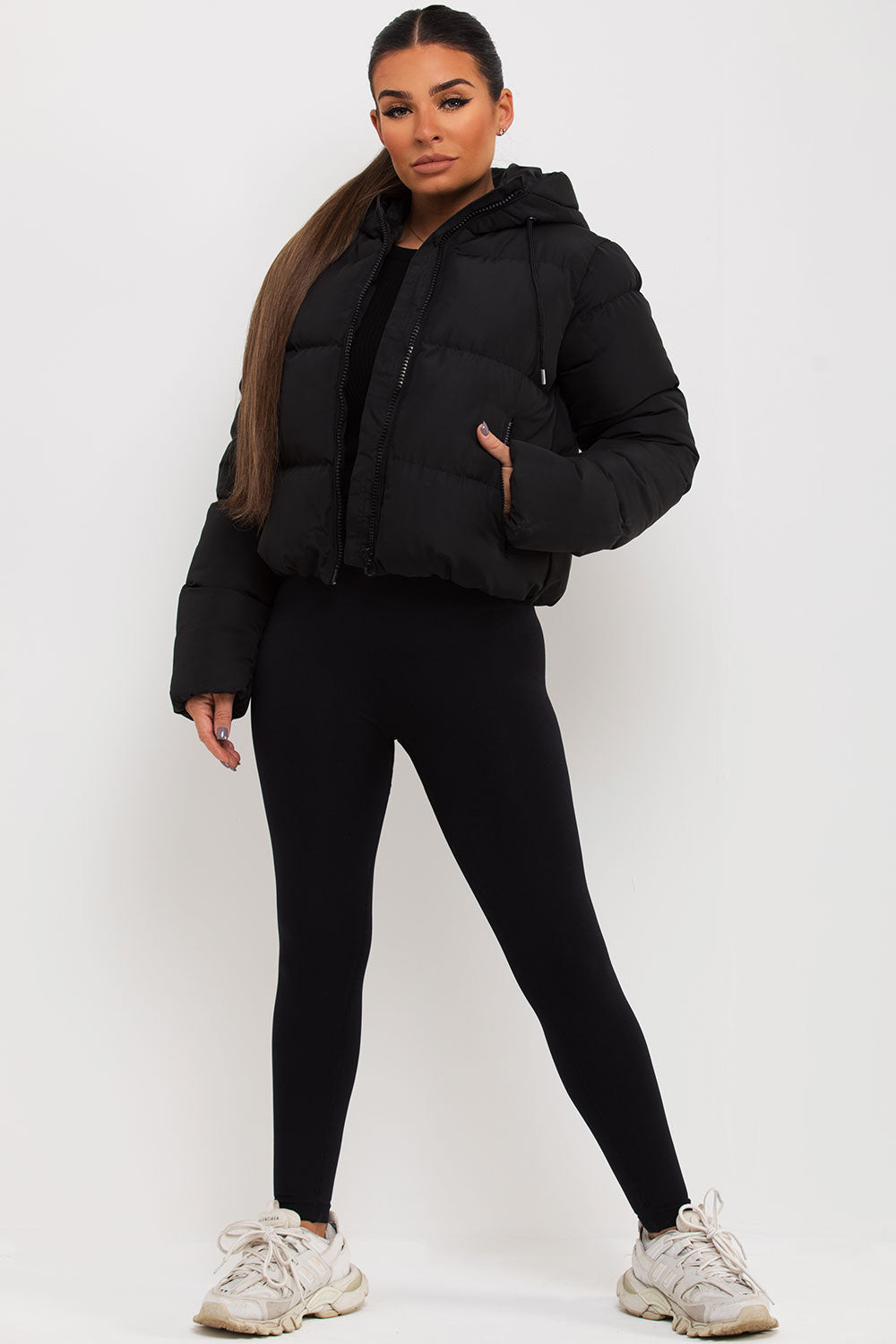 Women Black Hooded Waterproof Puffer Jacket