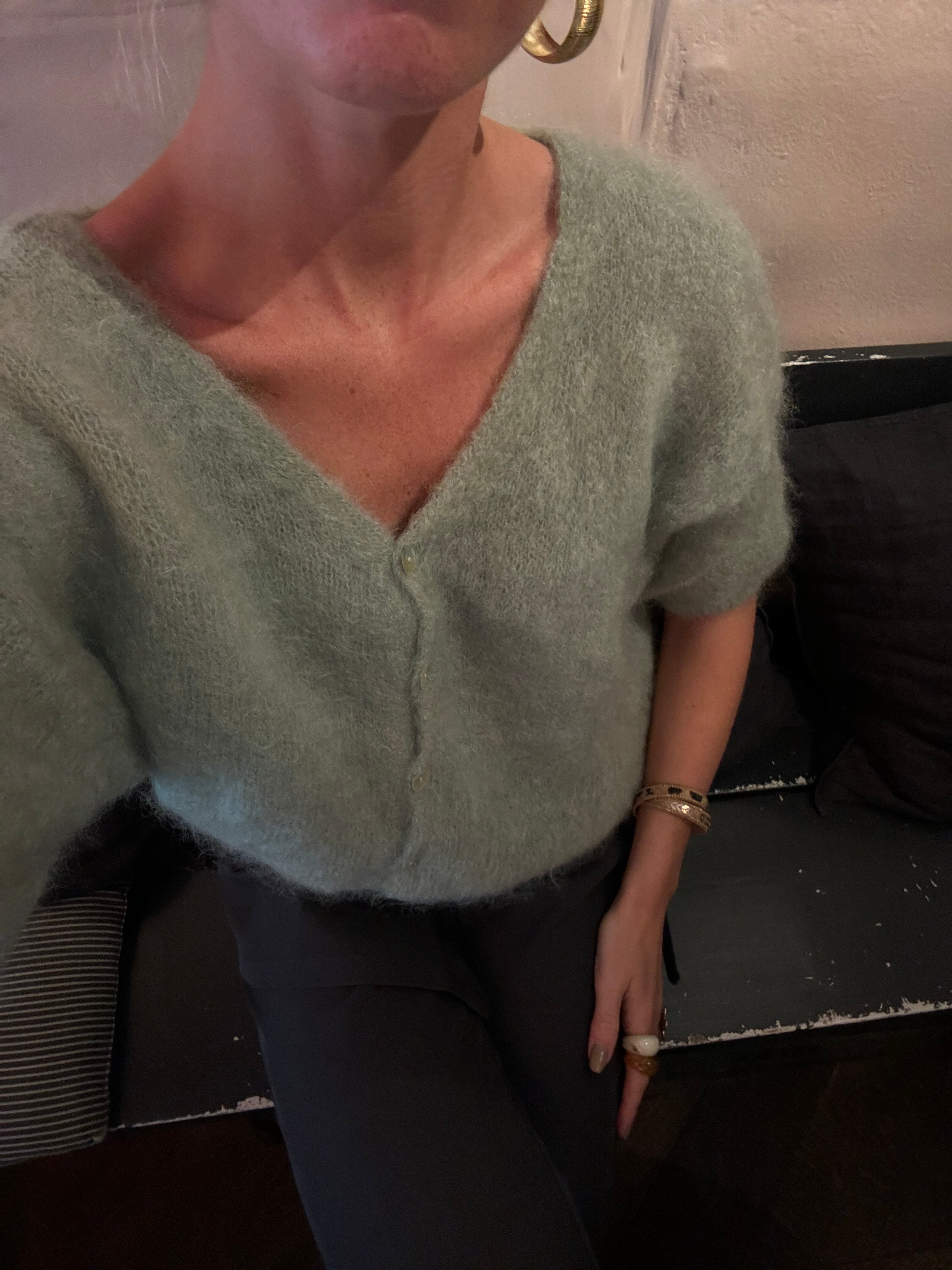 Cardigan V-neck Fluffy Mohair Woman