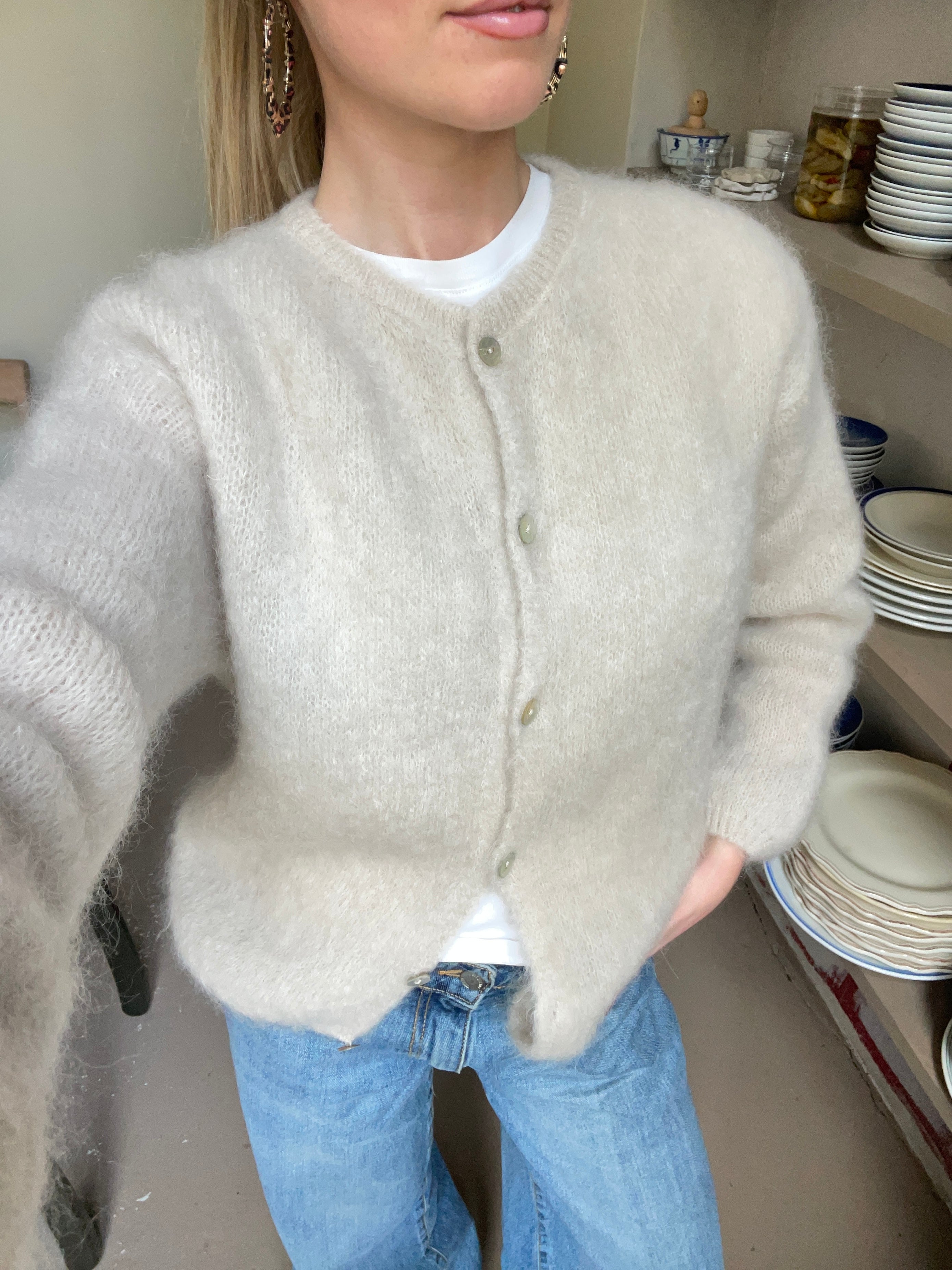 Jamilla – Mohair Knit Cardigan Beige
