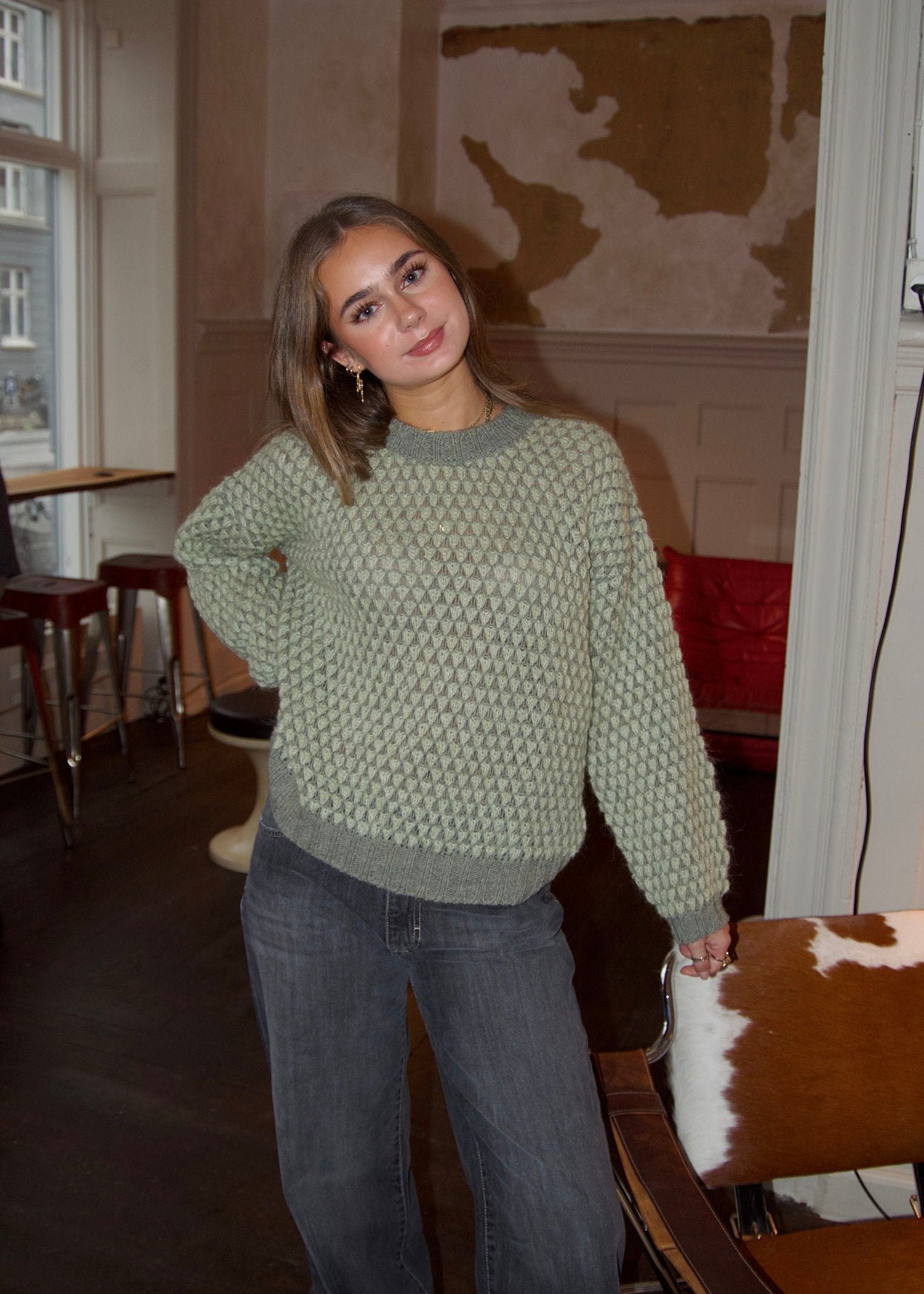 Chloe – Green Bubble Knit Winter Sweater