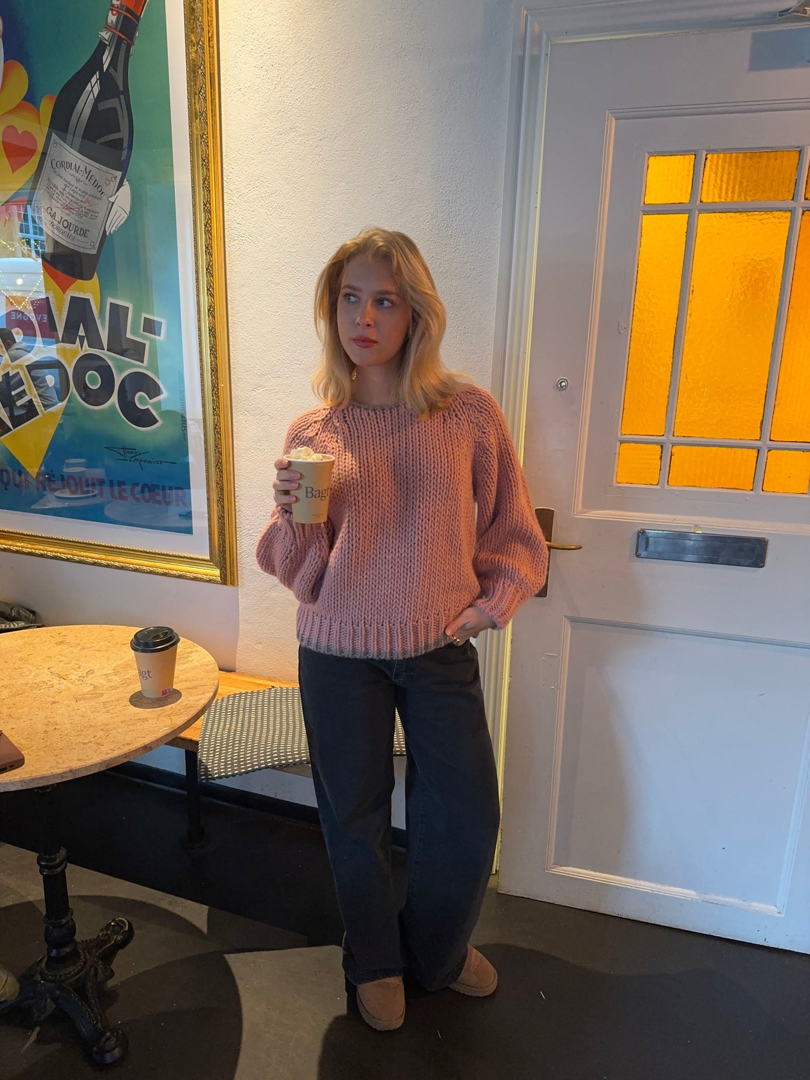 Maeve – Pink Bow‑Back Knit Sweater
