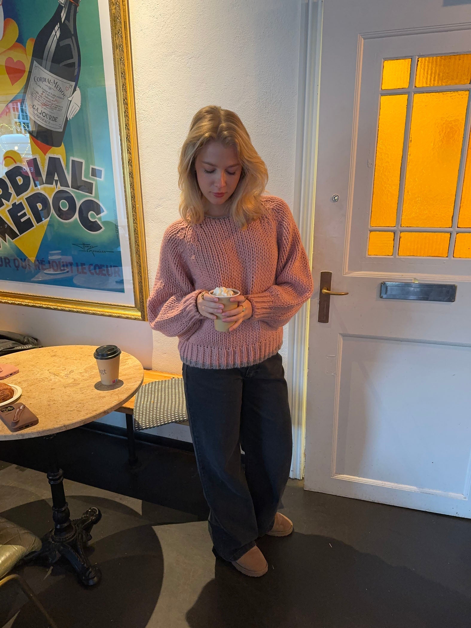 Maeve – Pink Bow‑Back Knit Sweater