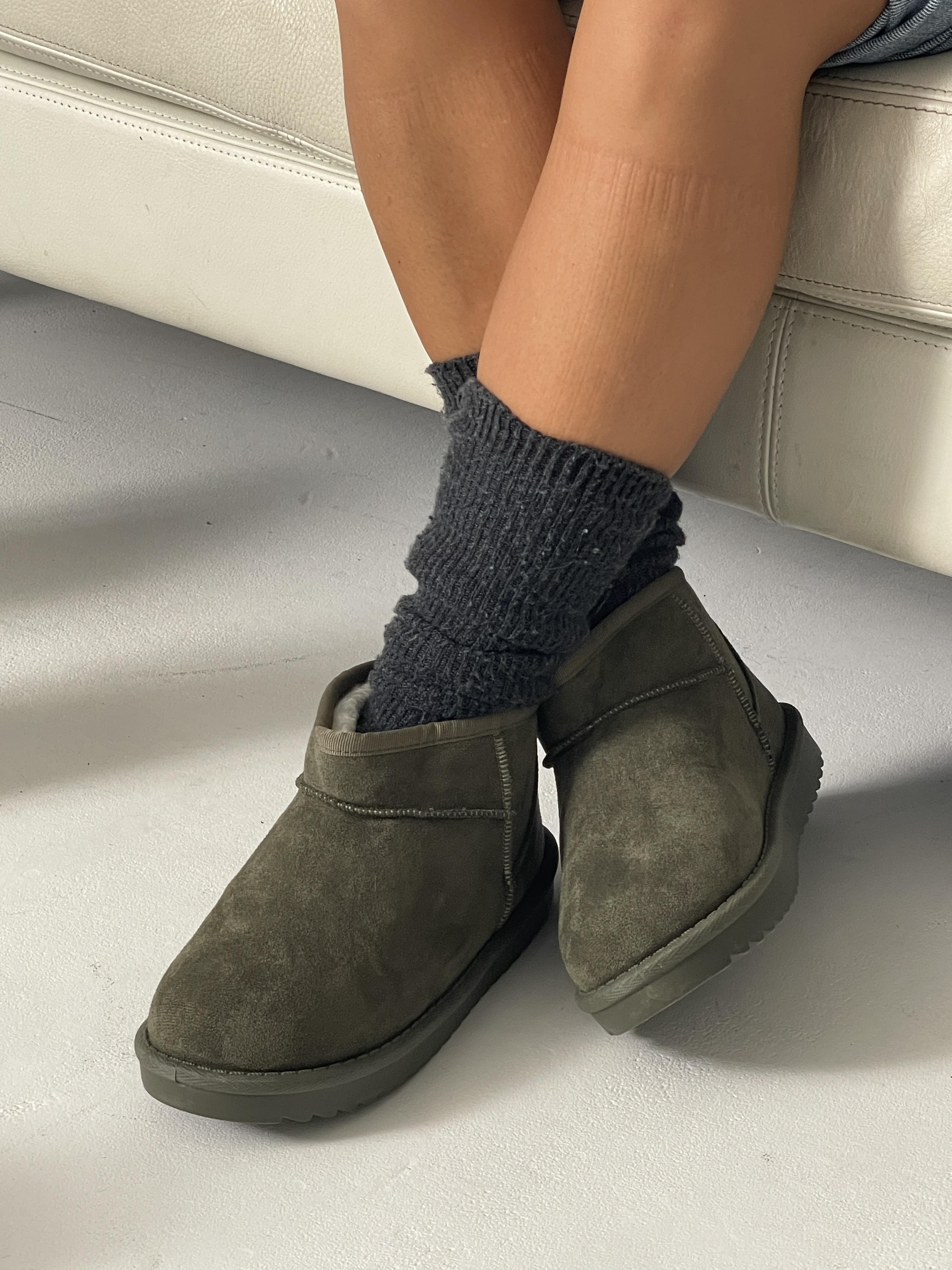 Mara – Khaki Short Fur Teddy Winter Boots