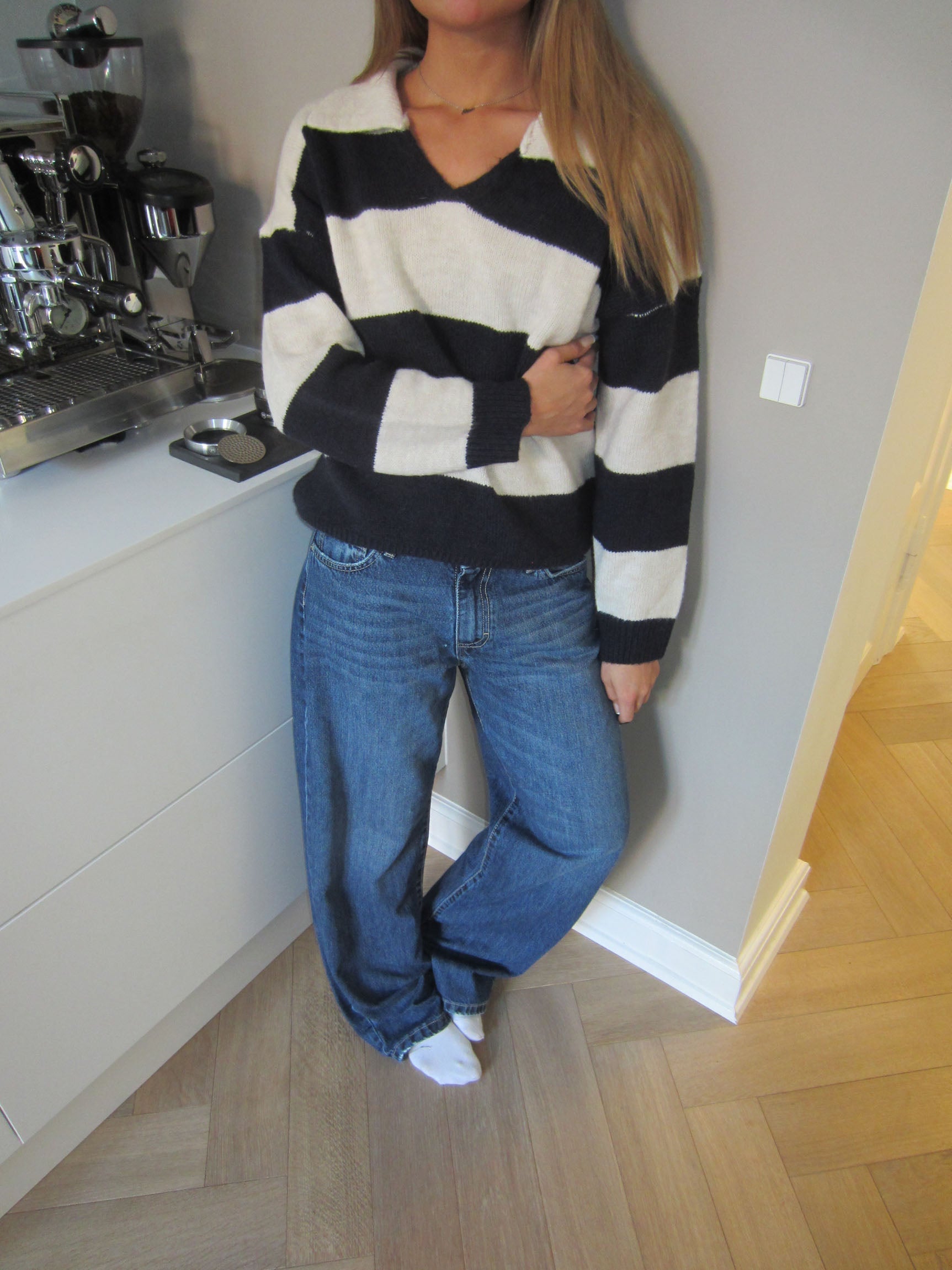 Nadia – Navy & White Striped Polo Sweater