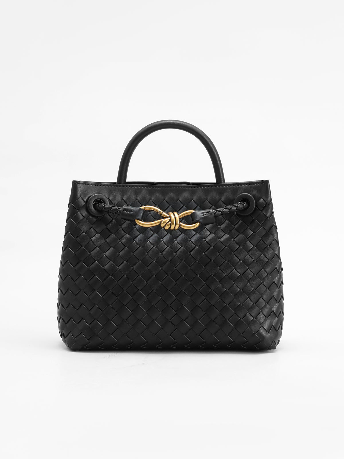 Sophie - Woven Mini Top Handle Bag – Metal Twist Closure & Braided Crossbody Strap