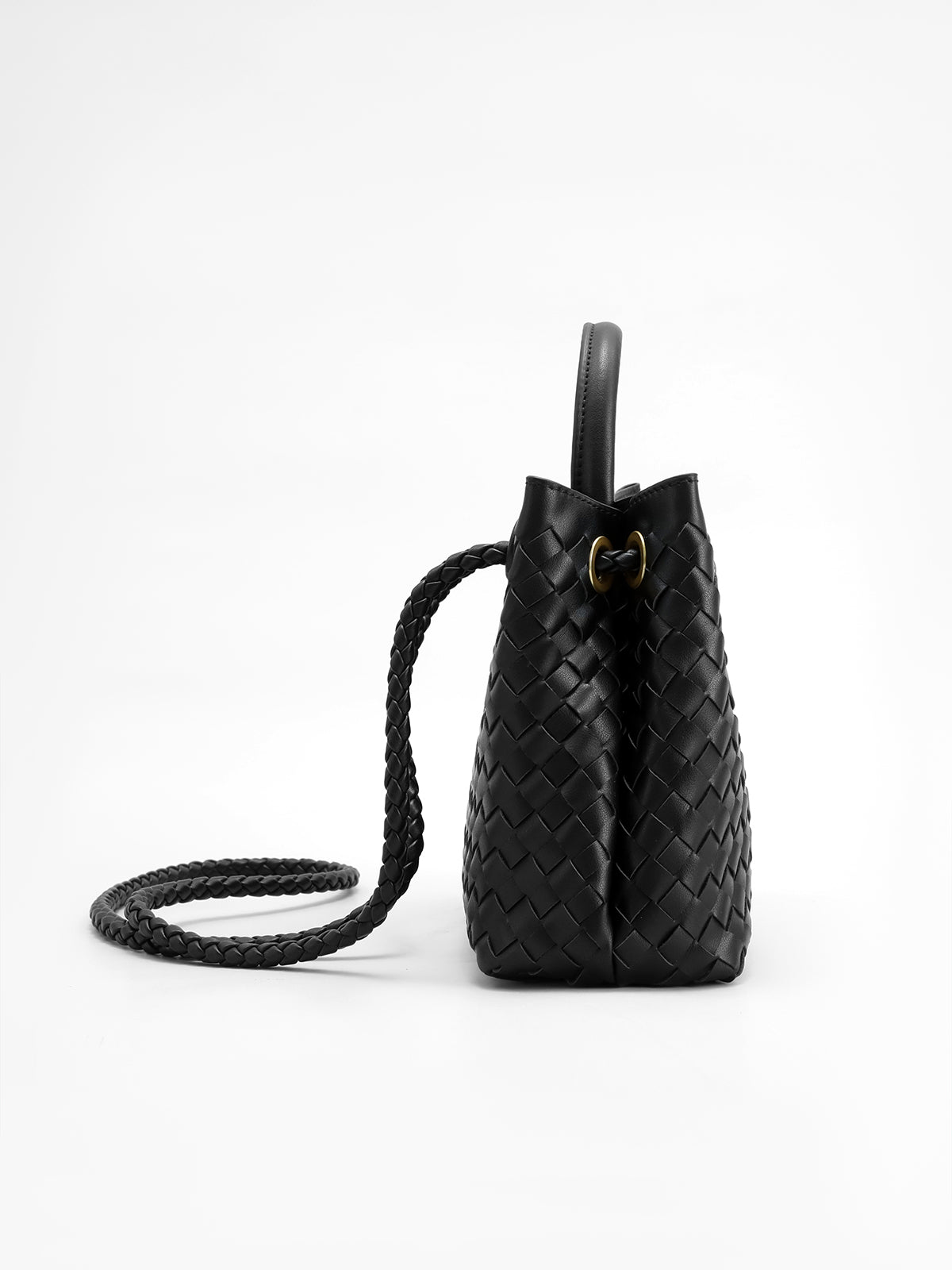 Sophie - Woven Mini Top Handle Bag – Metal Twist Closure & Braided Crossbody Strap