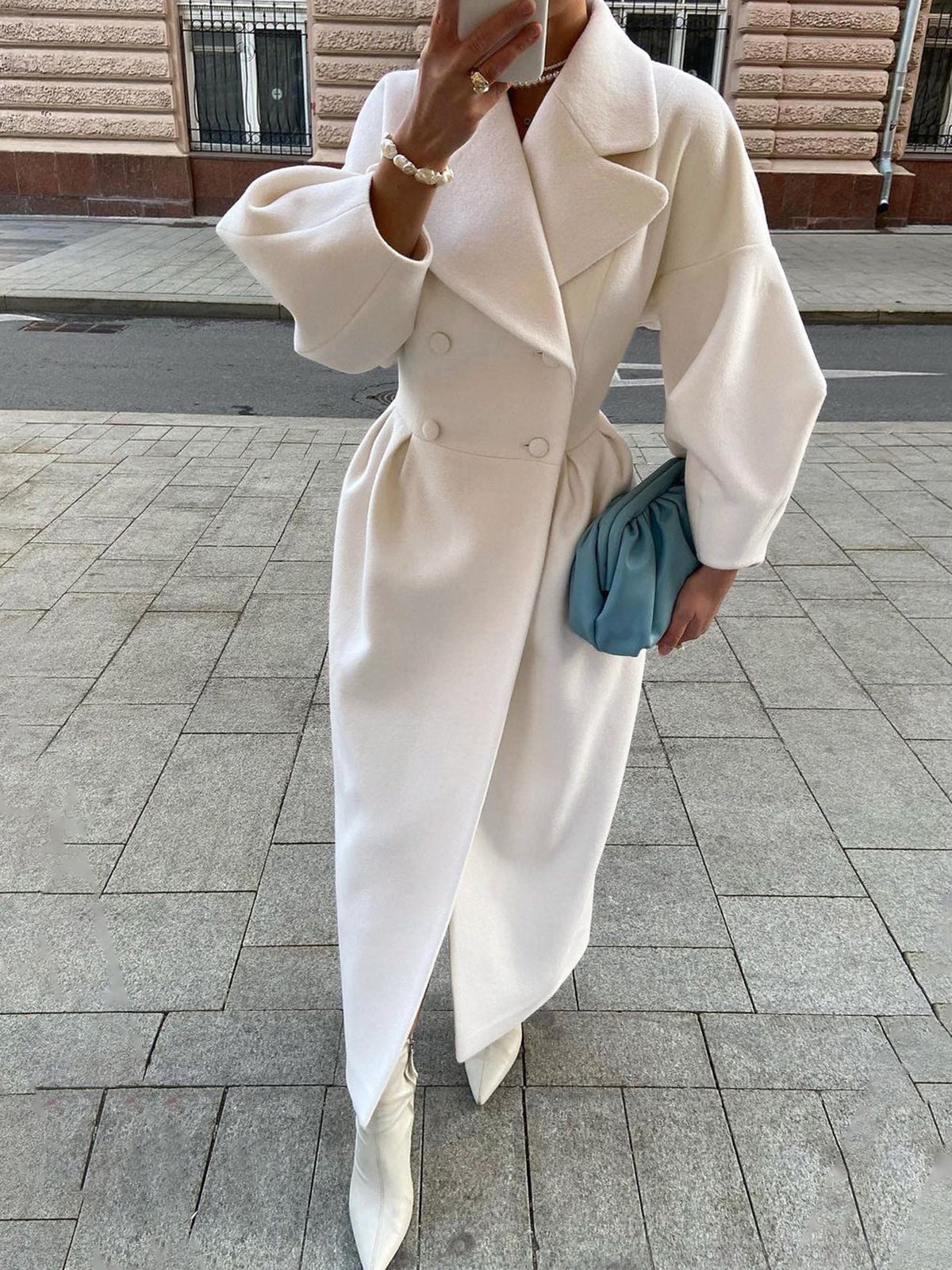 White Long Sleeve Trench Coat – Woven Fabric Woman
