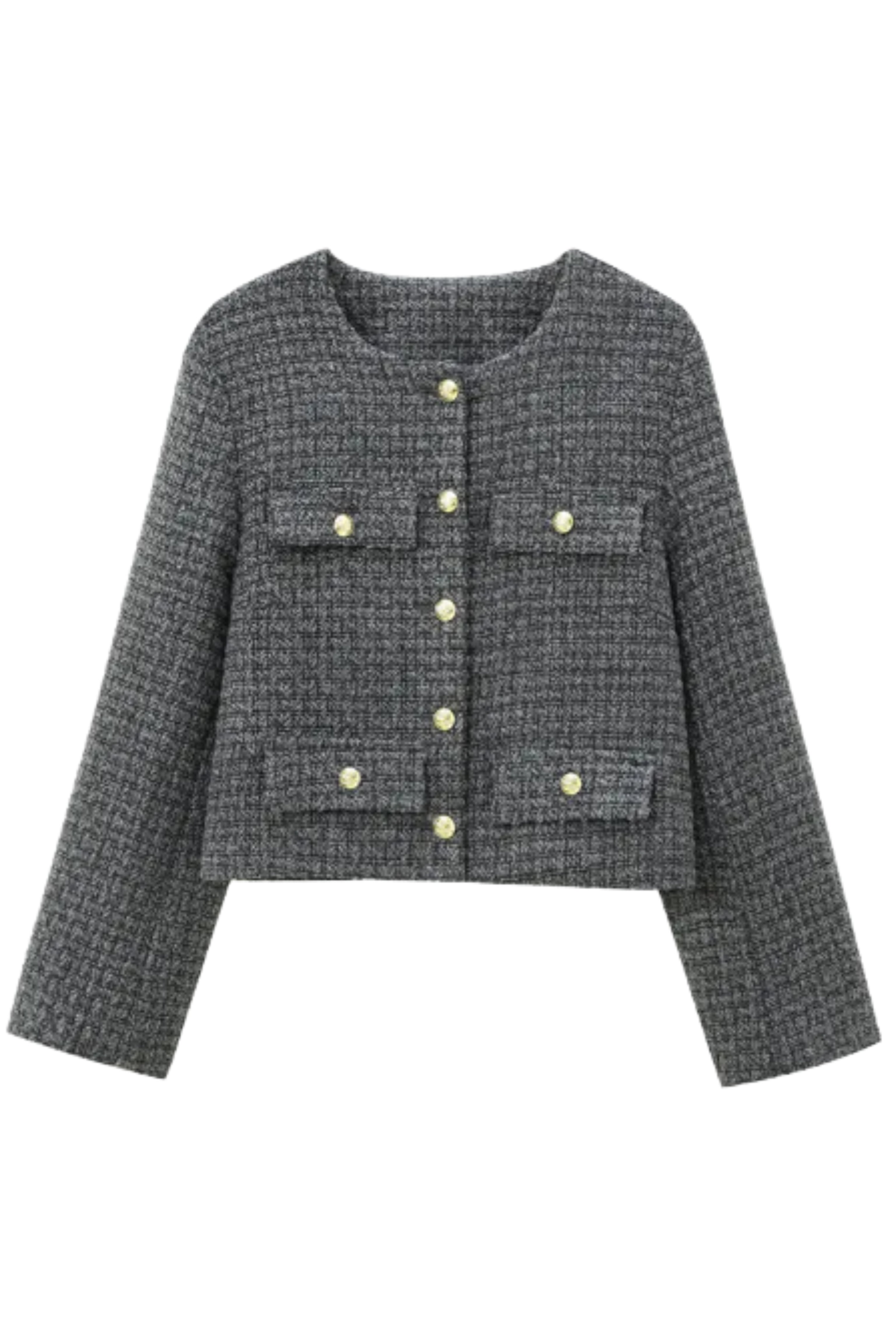 Savile – Cropped Collarless Blazer with Gold Buttons