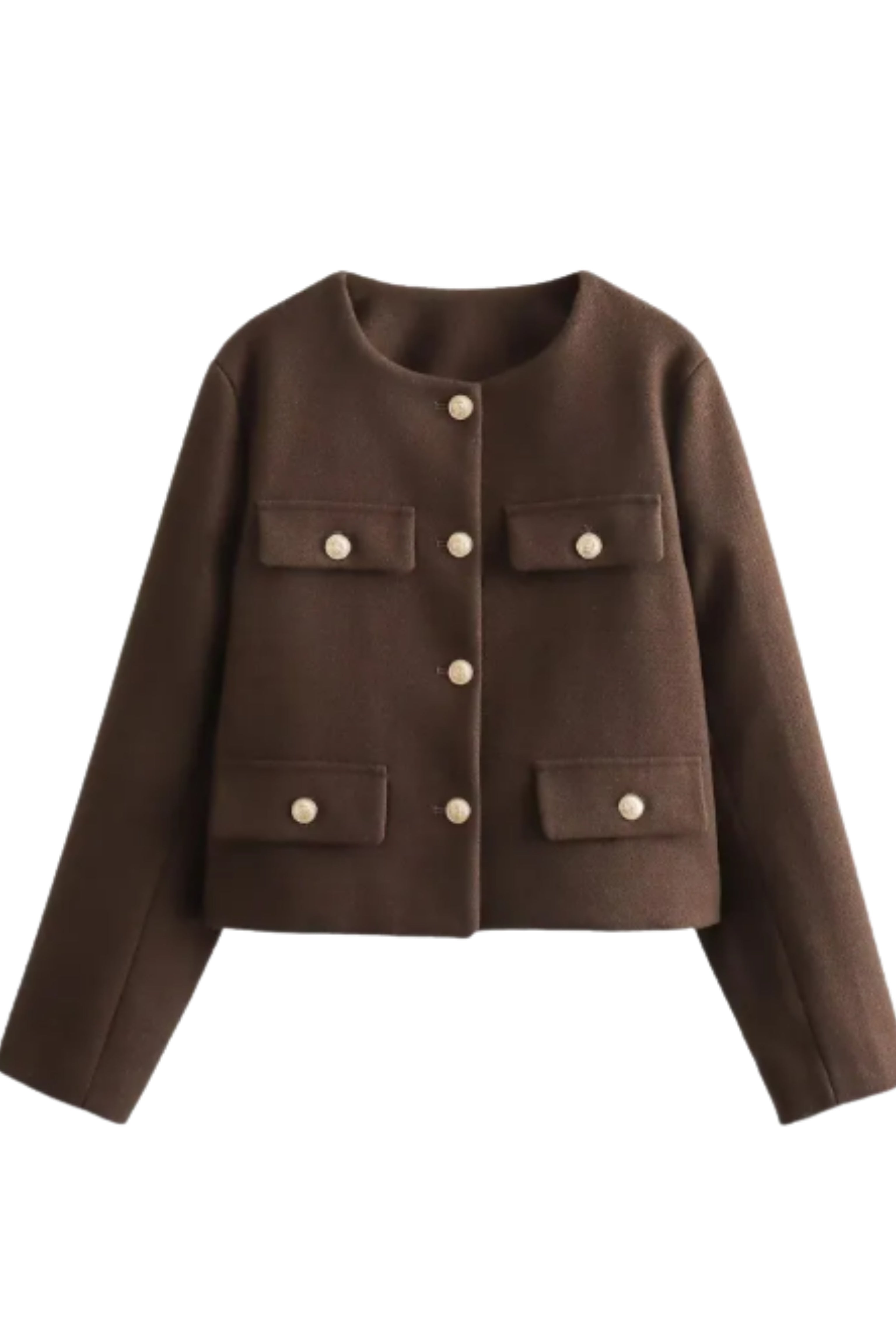 Savile – Cropped Collarless Blazer with Gold Buttons