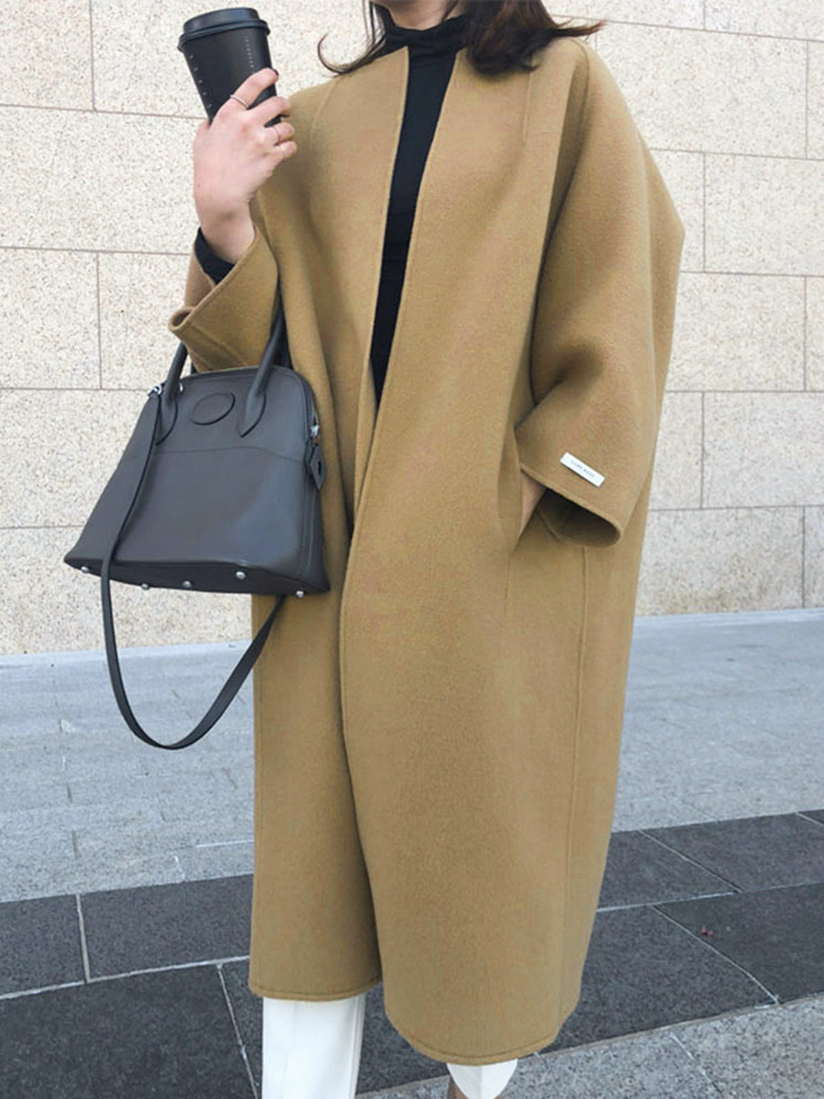 Oversized Wool Blend Long Coat for Women