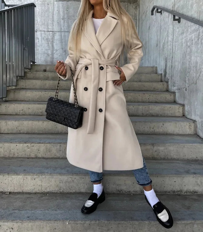 Elegant Long Breasted Winter Trenchcoat Women
