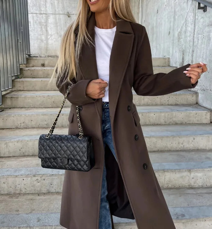 Elegant Long Breasted Winter Trenchcoat Women