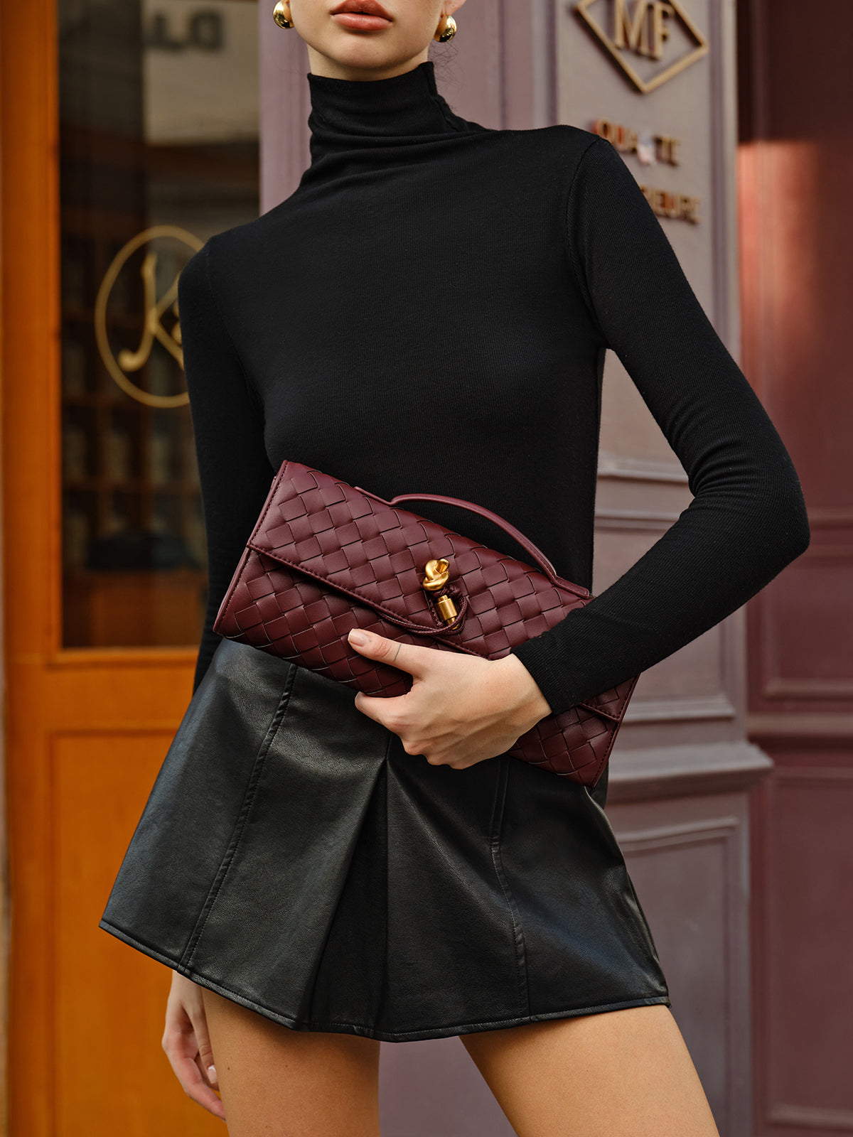 Lisa - Women’s Two‑Way Woven Flap Clutch & Shoulder Bag Gold‑Tone Hardware