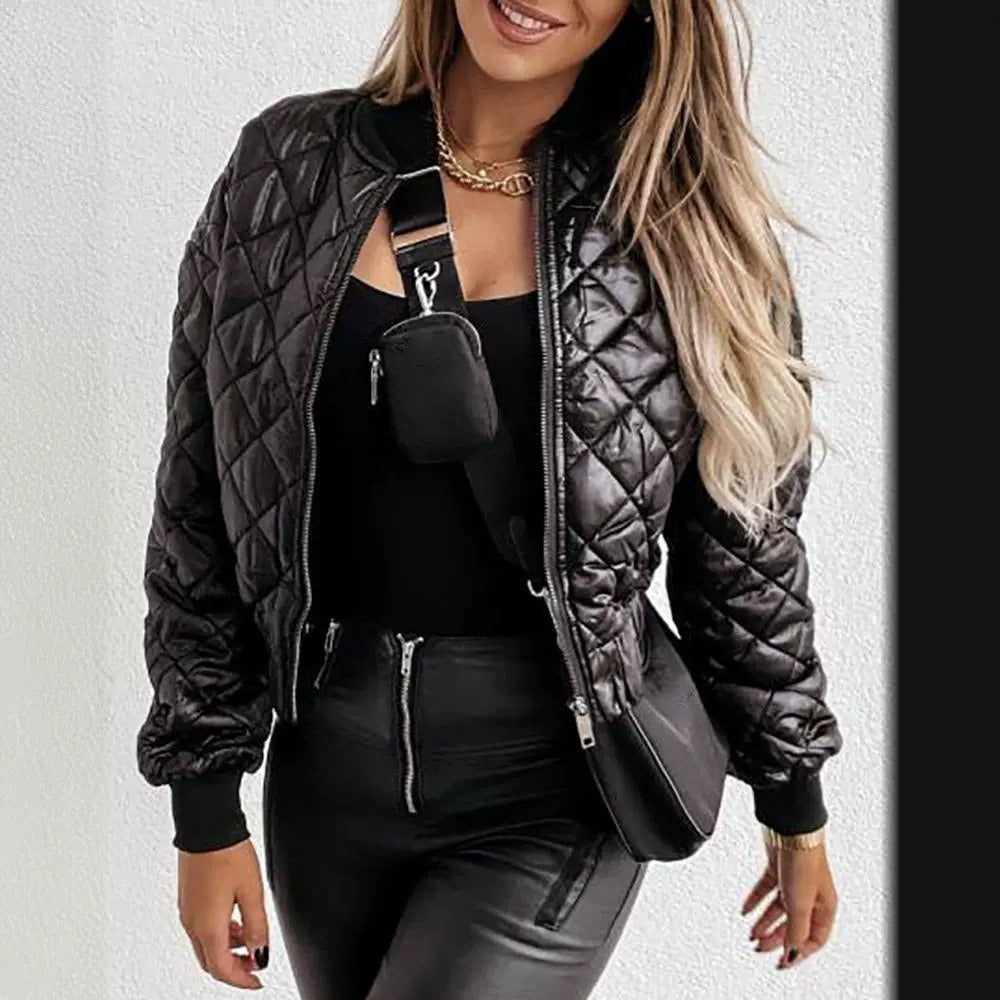 Elara – Quilted Short Bomber Jacket