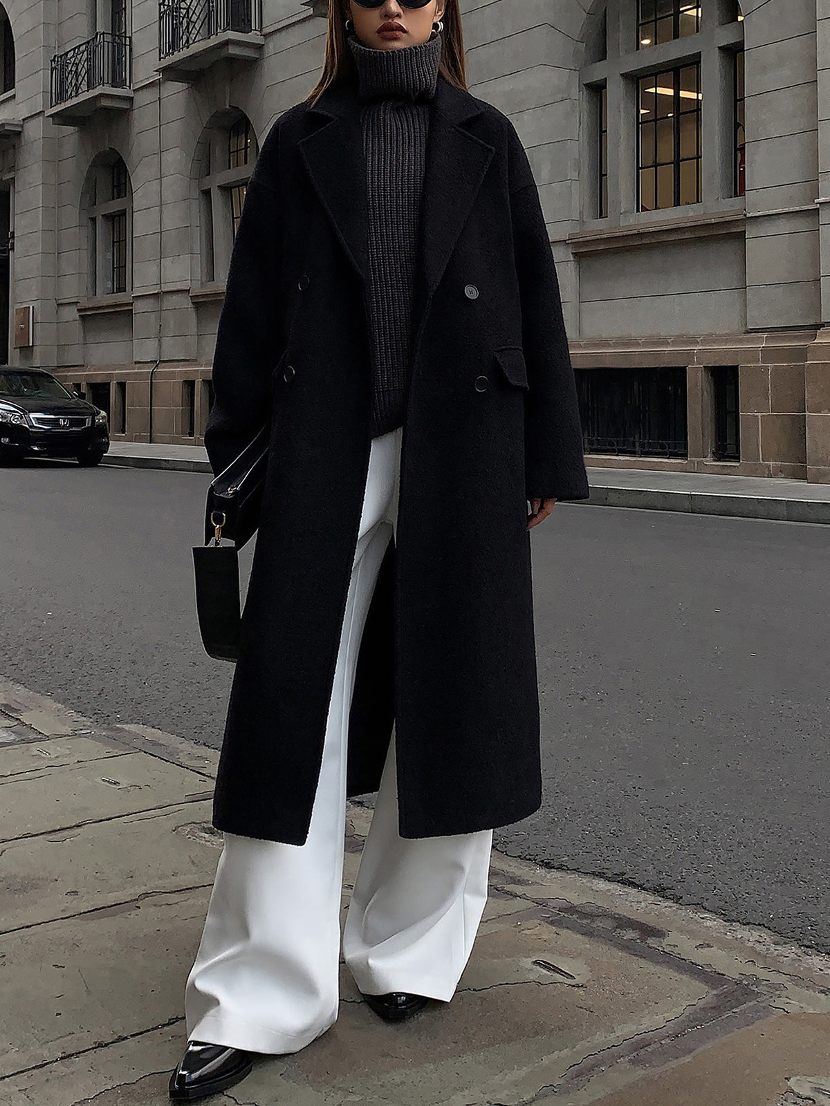 Wool-Blend Tweed Long Coat for Women