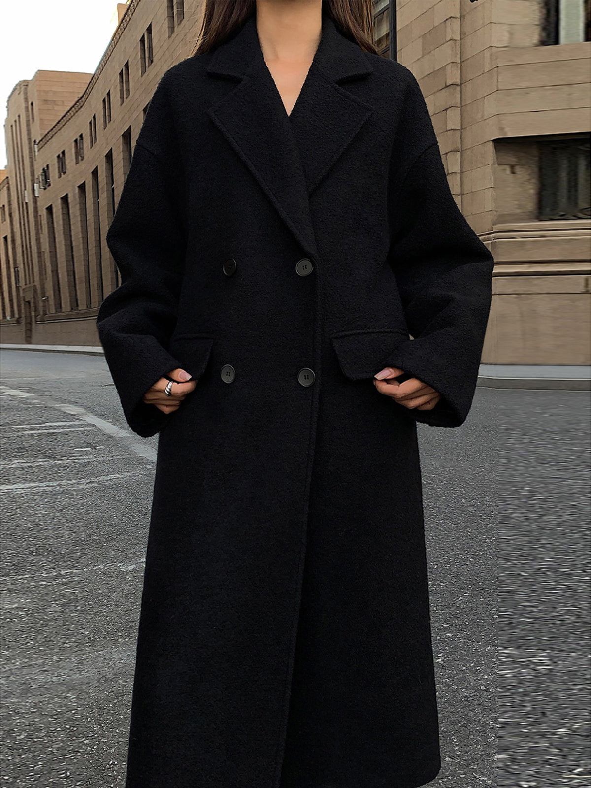 Wool-Blend Tweed Long Coat for Women