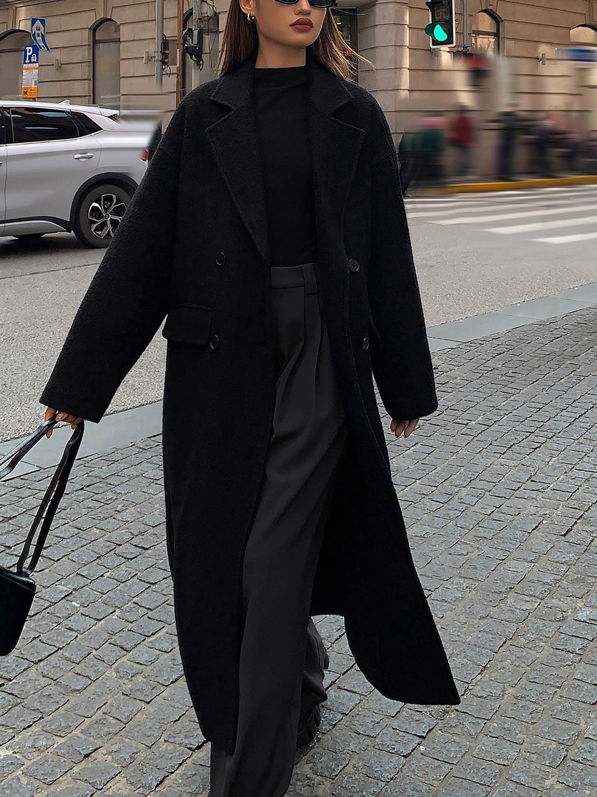 Wool-Blend Tweed Long Coat for Women