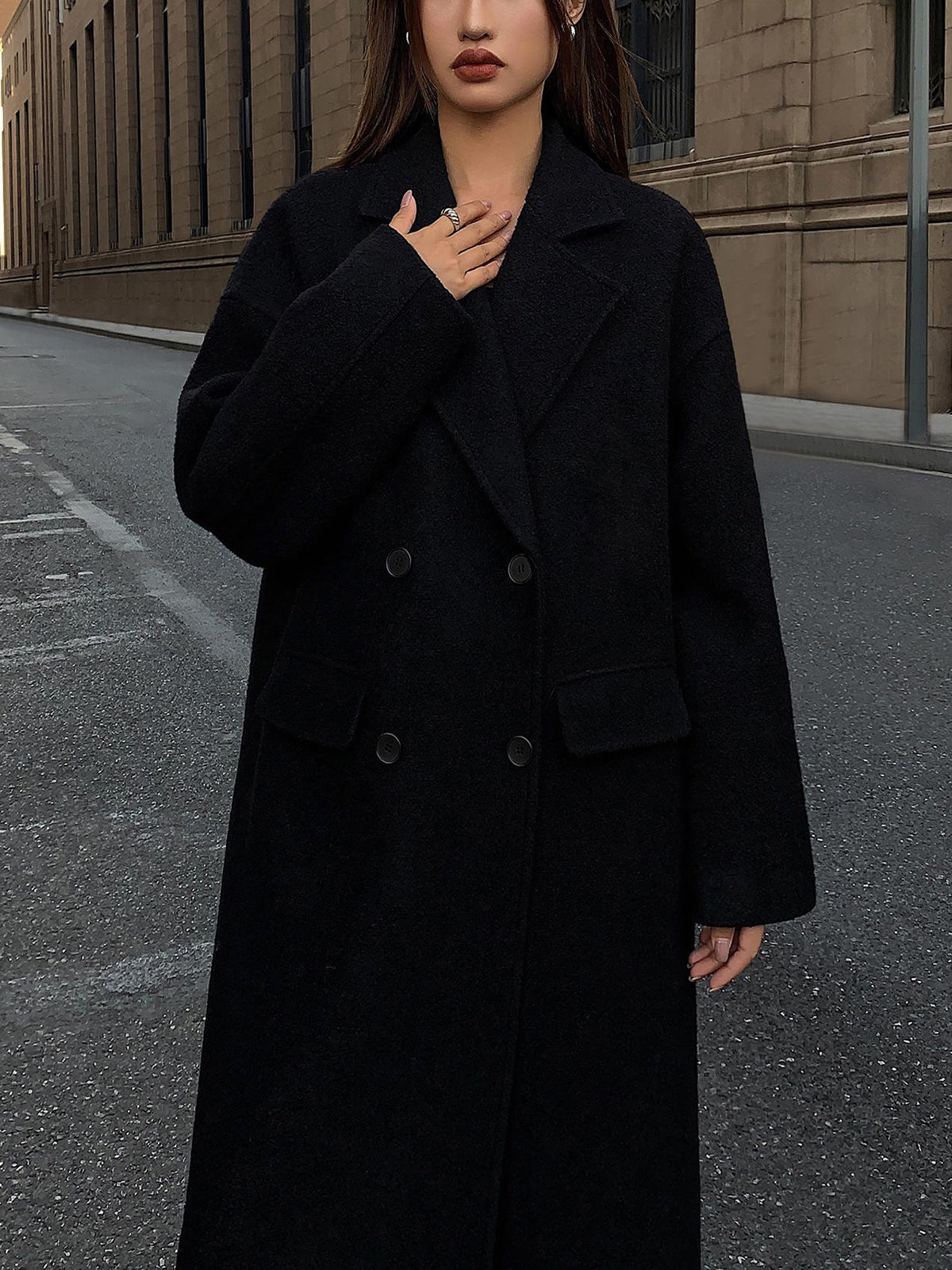 Wool-Blend Tweed Long Coat for Women