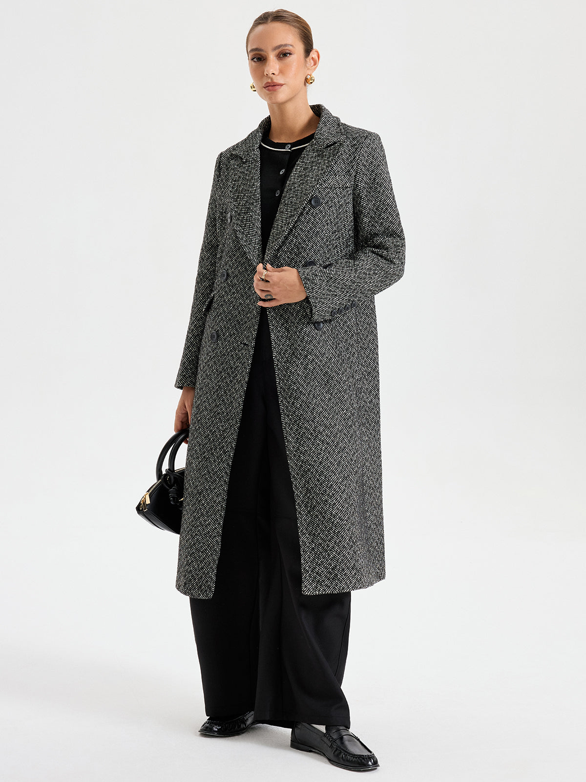 Wool Blend Double Breasted Coat for Women