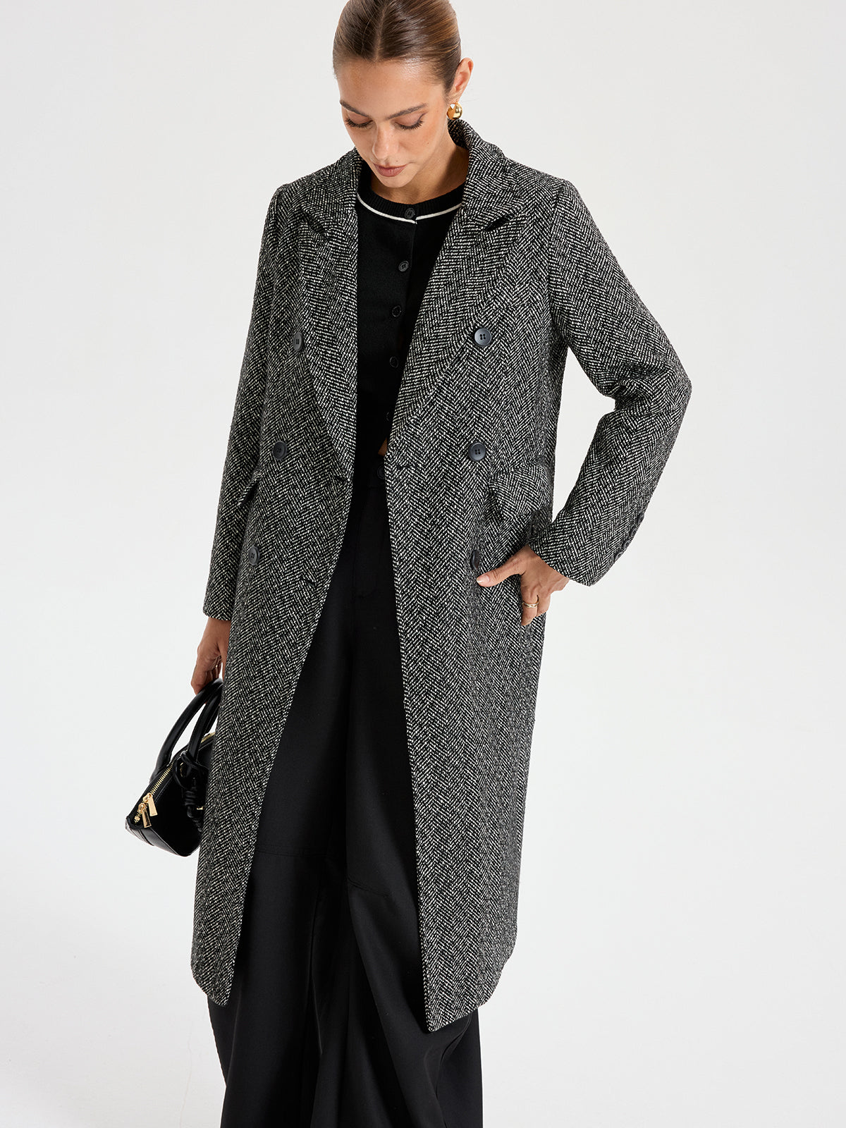 Wool Blend Double Breasted Coat for Women
