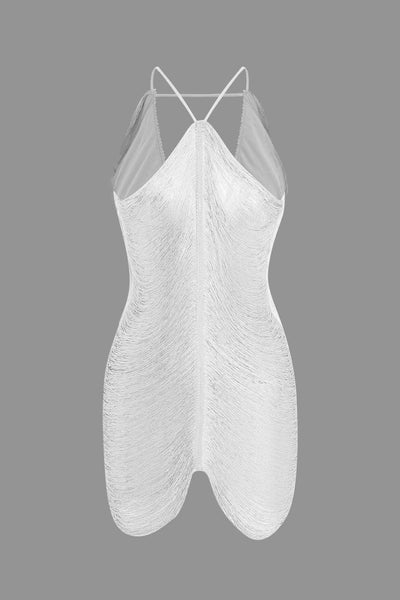 Fynelle-boutique Robes Blanc / S Mini robe à col en V et franges