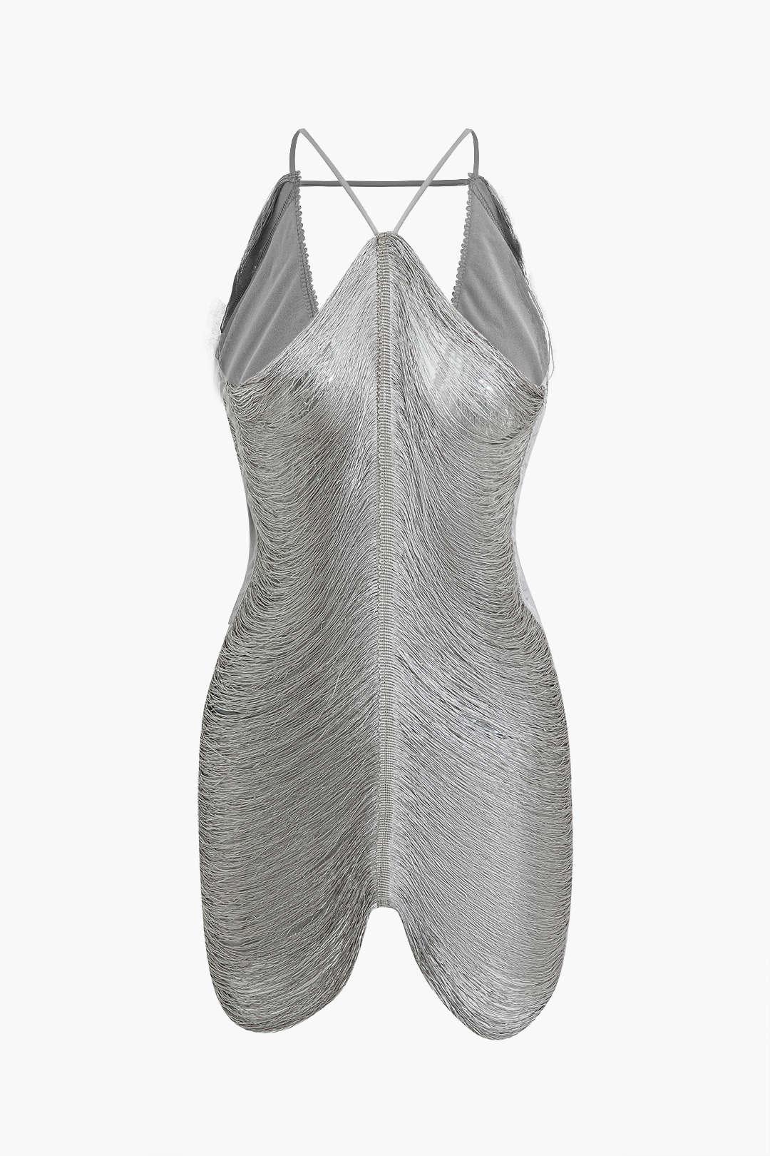 Fynelle-boutique Robes L'argent / S Mini robe à col en V et franges