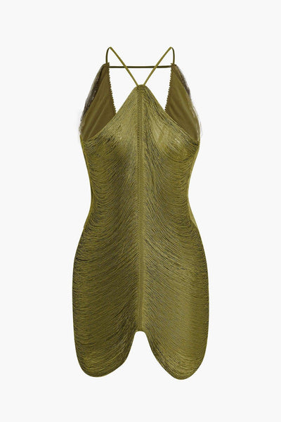 Fynelle-boutique Robes L'or / S Mini robe à col en V et franges