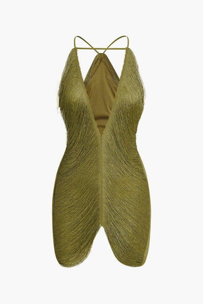 Fynelle-boutique Robes Mini robe à col en V et franges