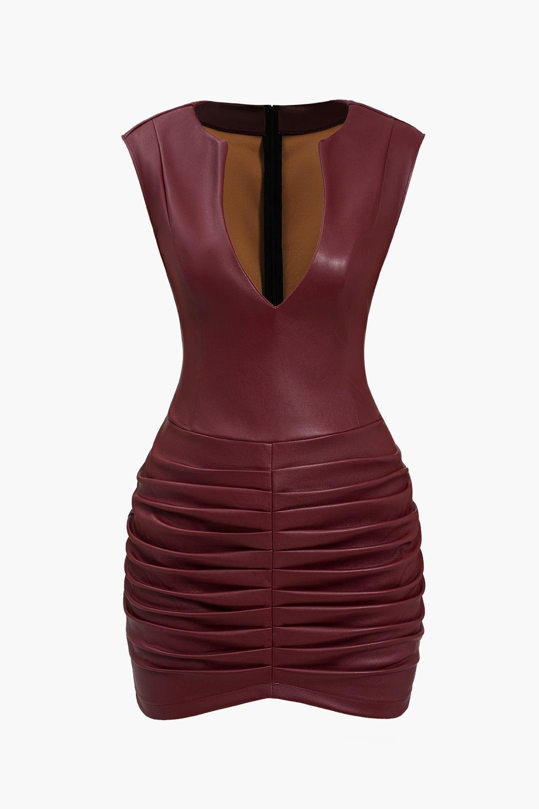 Fynelle-boutique Robes Bourgogne / XS Mini robe en faux cuir froncée