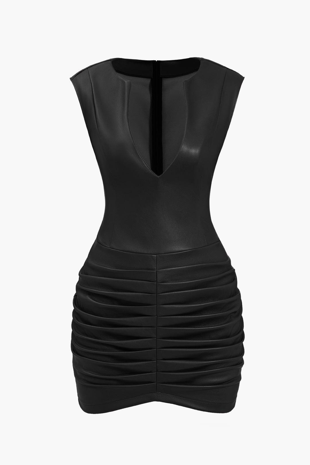 Fynelle-boutique Robes Noir / XS Mini robe en faux cuir froncée
