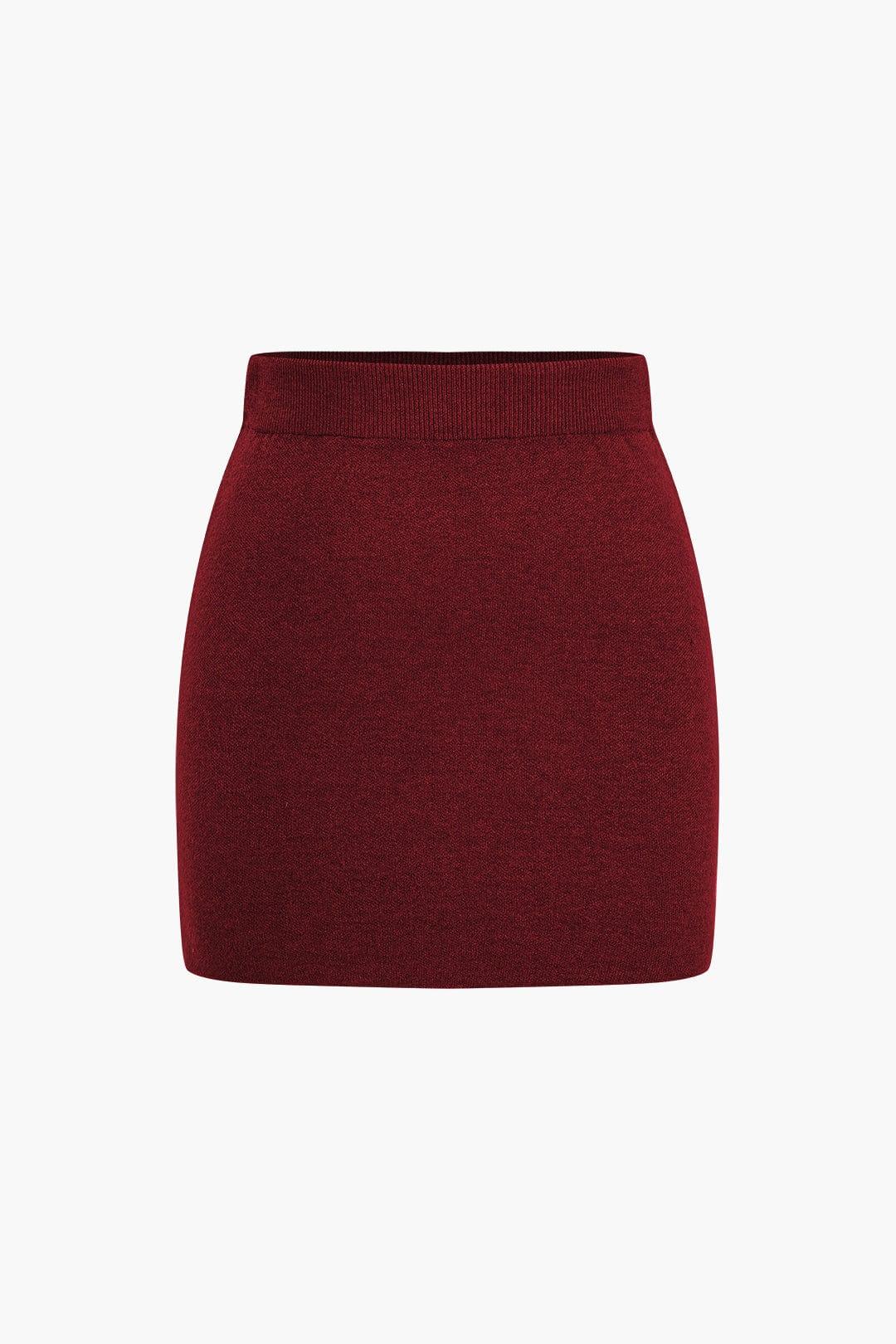 Fynelle-boutique Jupes pull-over Marron / S Minijupe en tricot uni basique