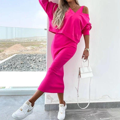 Fynelle-boutique Robe élégante avec pull Rose / XS Robe élégante avec pull