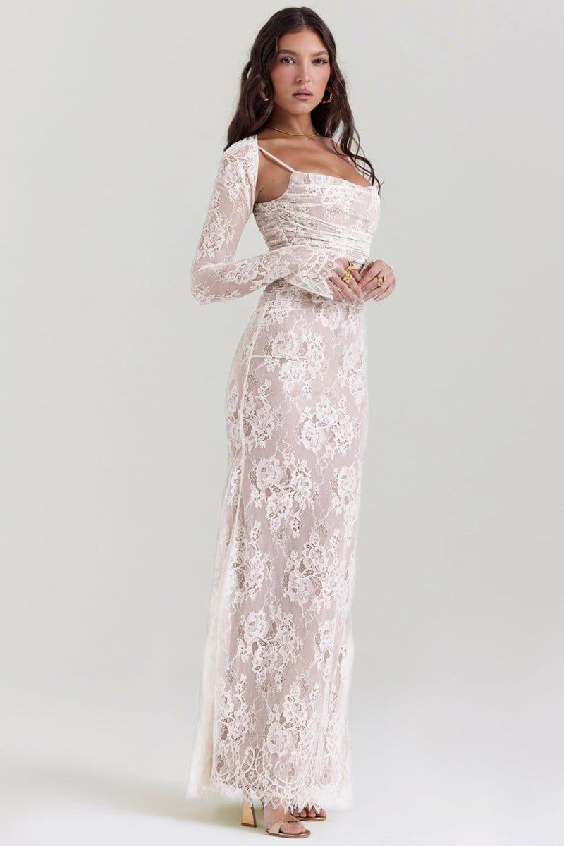 Fynelle-boutique Robe Robe longue à fleurs épaulées