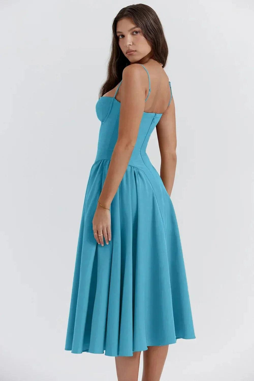 Fynelle-boutique Invité de mariage Bleu / XS Robe Midi avec Corset