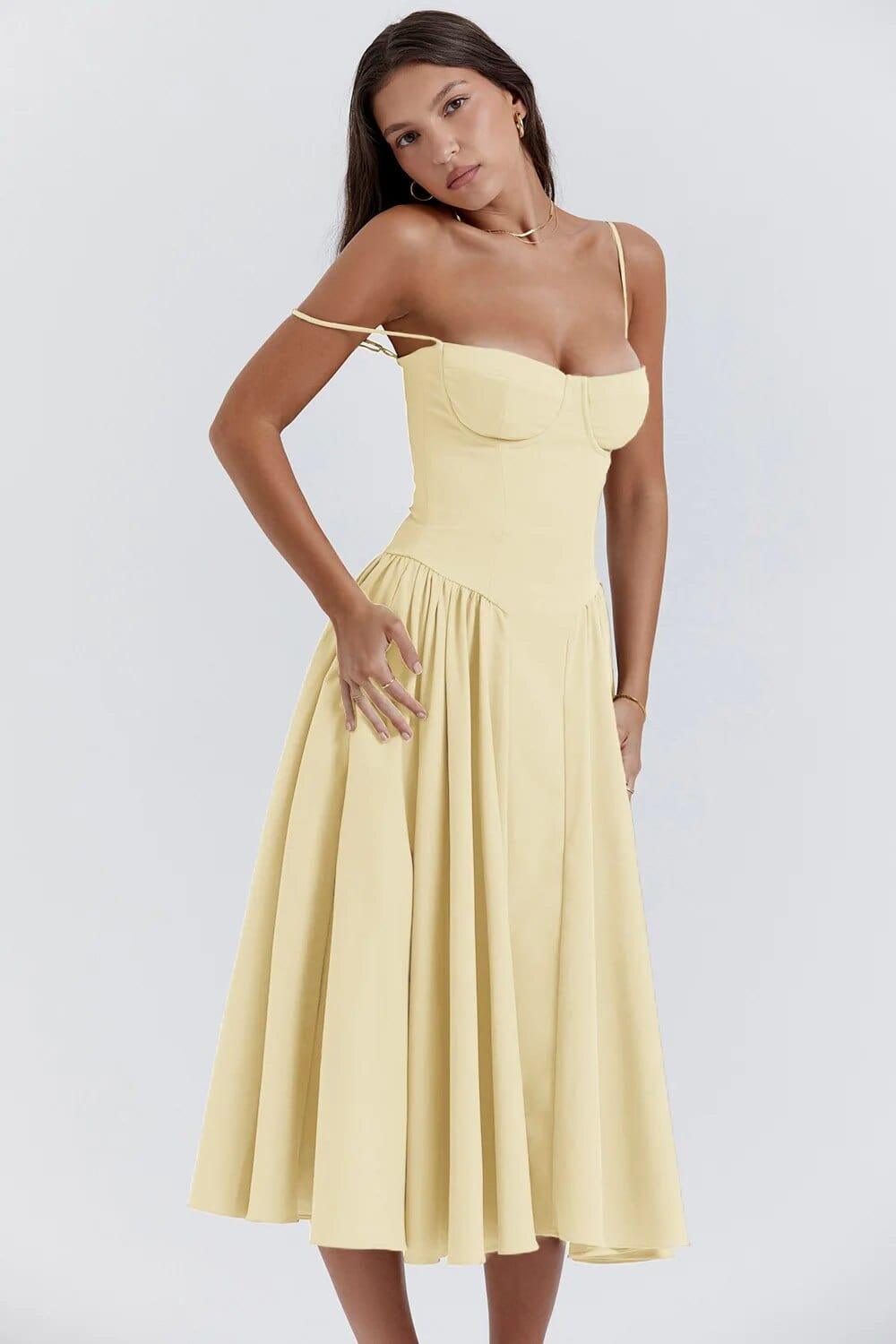 Fynelle-boutique Invité de mariage Robe Midi avec Corset
