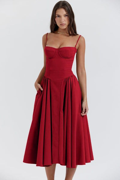Fynelle-boutique Invité de mariage Robe Midi avec Corset
