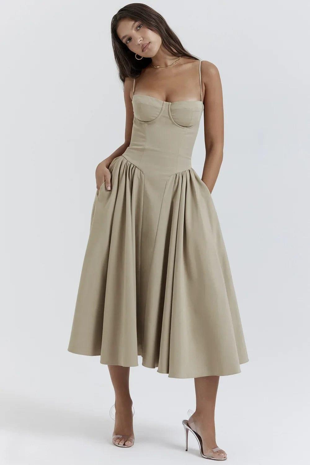Fynelle-boutique Invité de mariage Robe Midi avec Corset