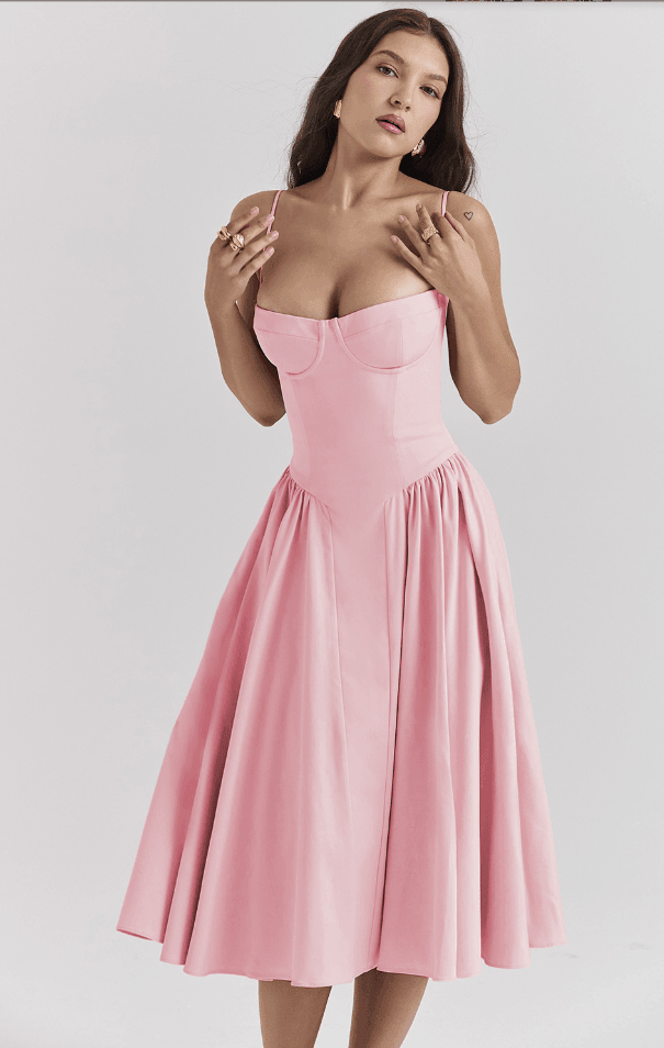 Fynelle-boutique Invité de mariage Robe Midi avec Corset