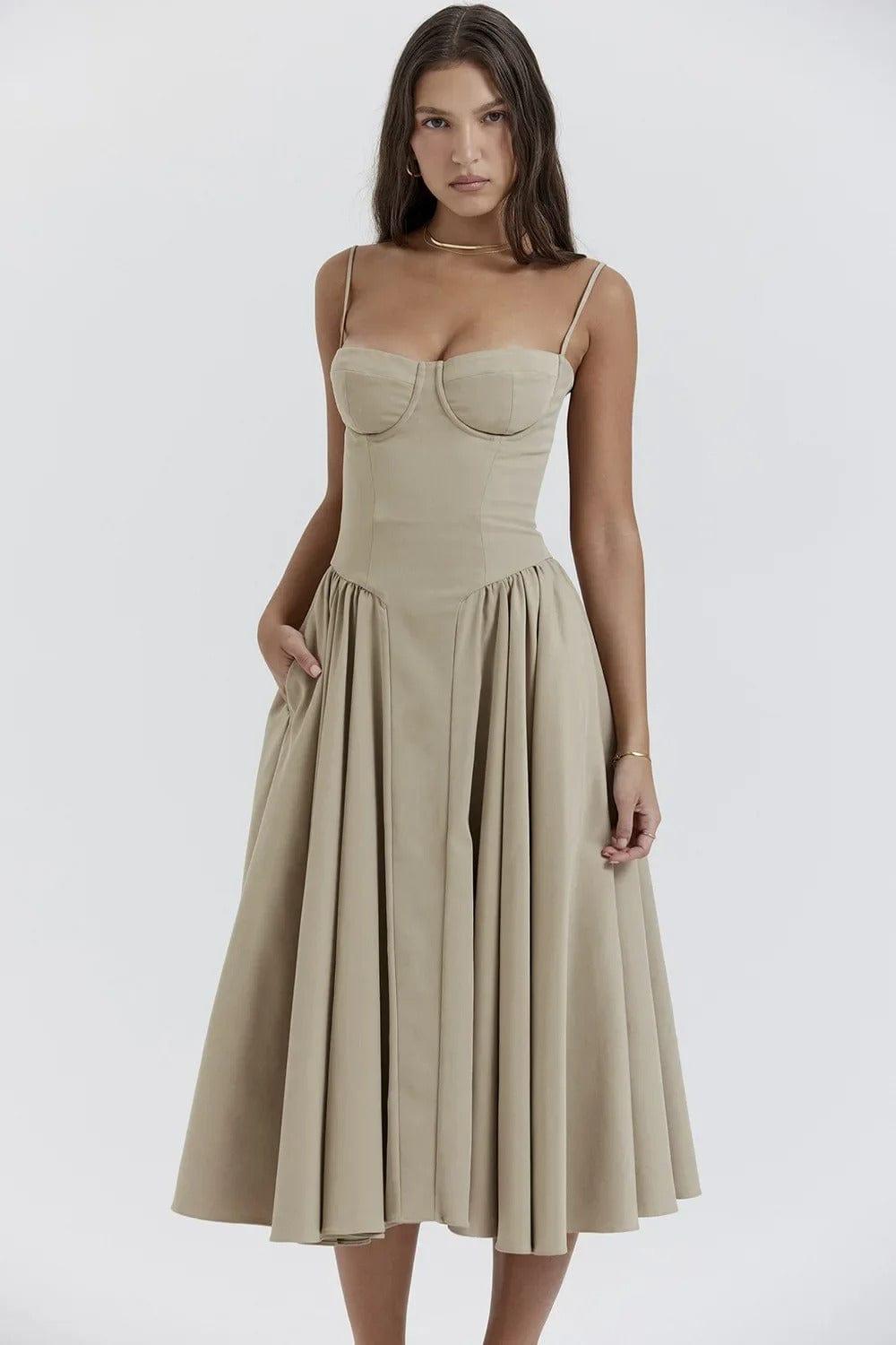 Fynelle-boutique Invité de mariage Robe Midi avec Corset
