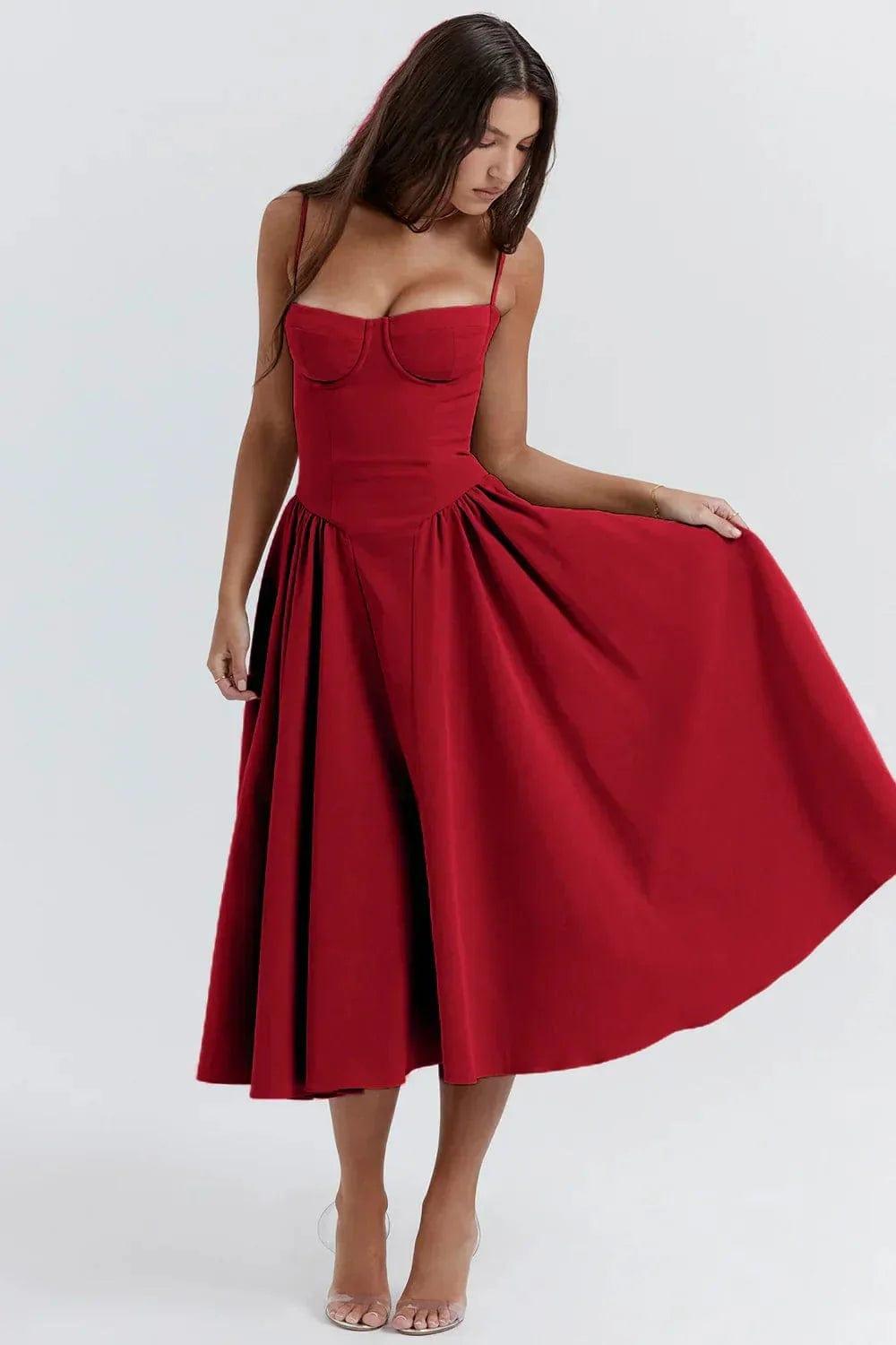 Fynelle-boutique Invité de mariage Robe Midi avec Corset