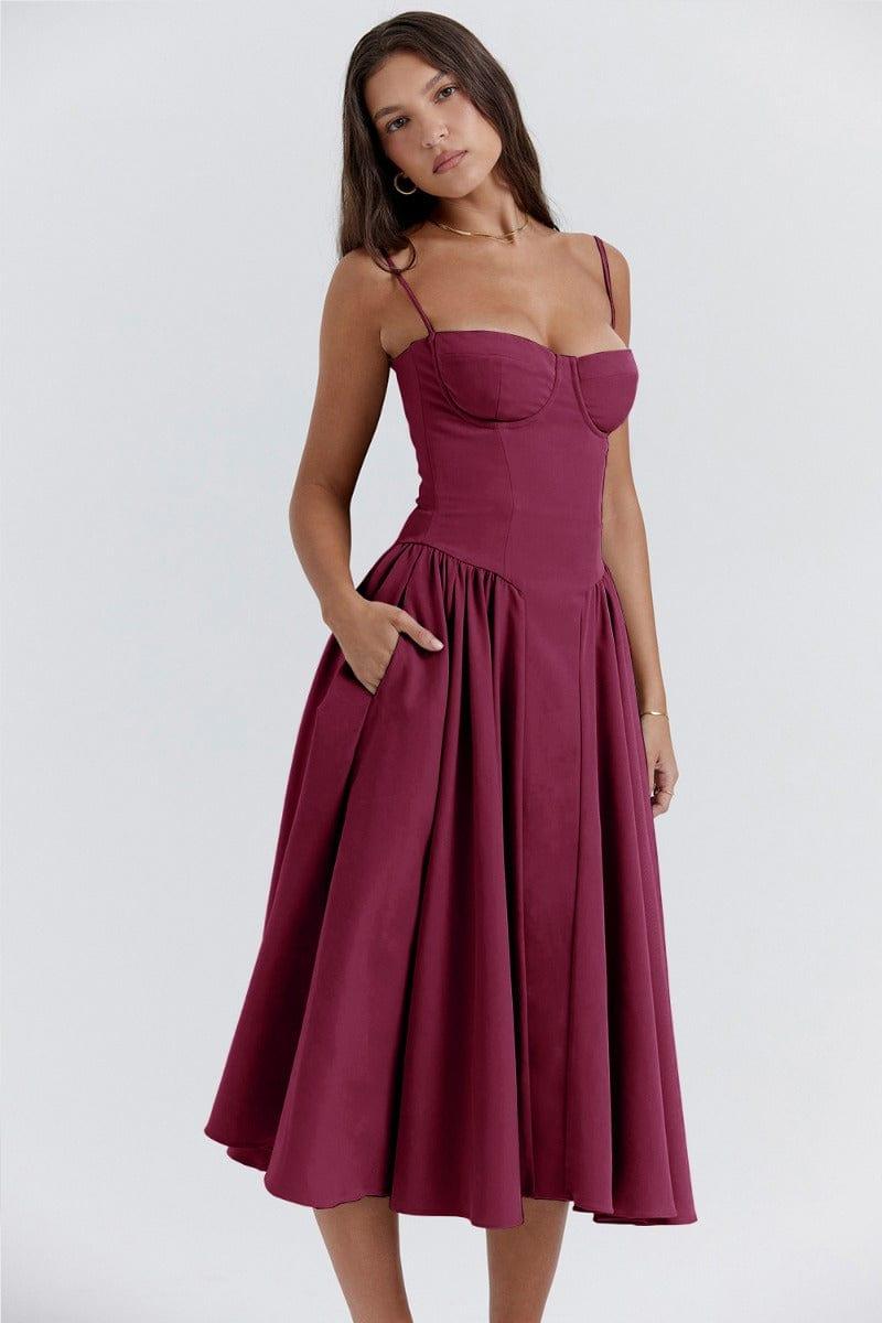 Fynelle-boutique Invité de mariage Robe Midi avec Corset