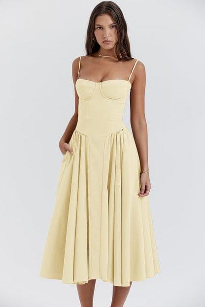 Fynelle-boutique Invité de mariage Jaune / XS Robe Midi avec Corset
